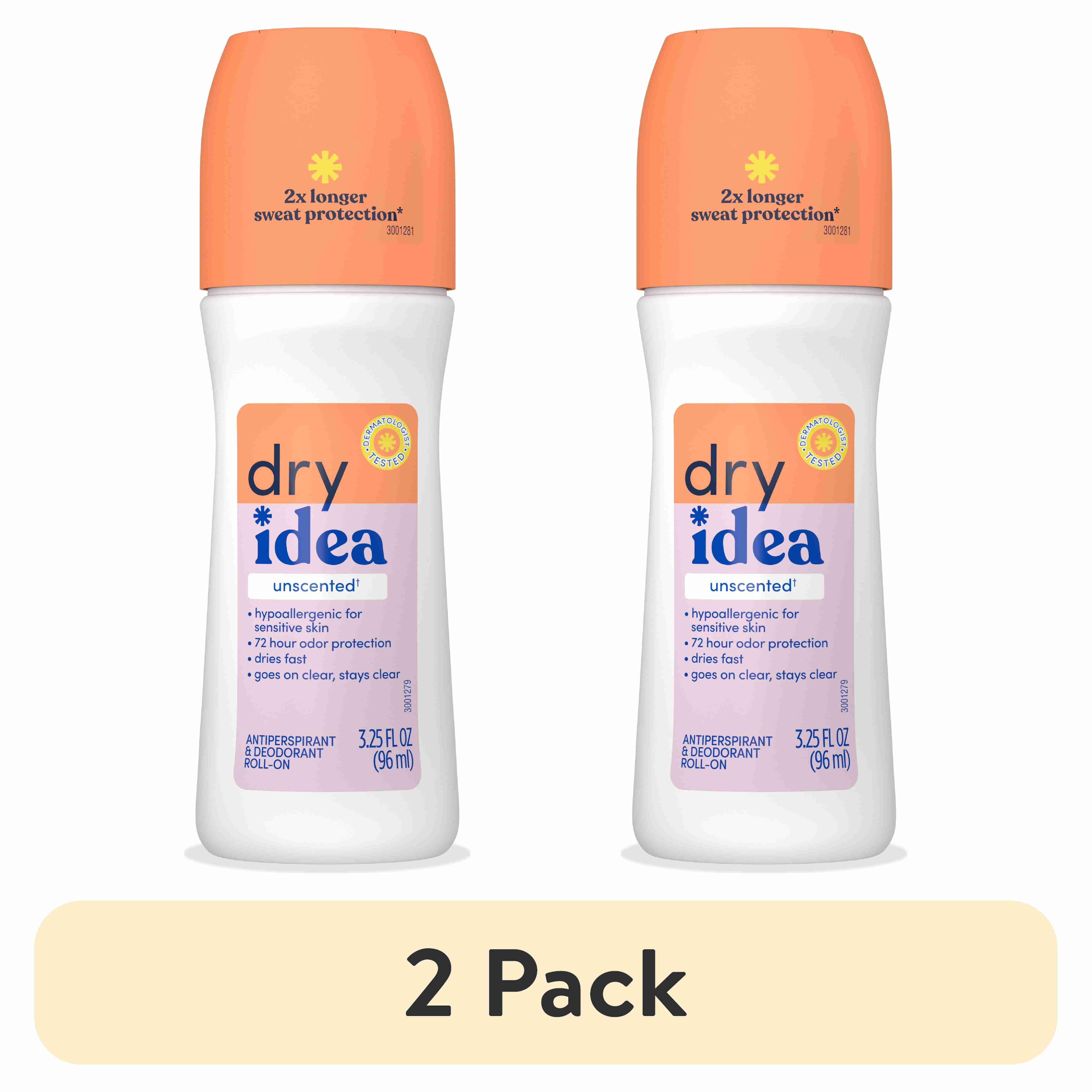 (2 pack) Dry Idea Roll-On Deodorant & Antiperspirant & Unscented for Sensitive Skin, 3.25 oz.