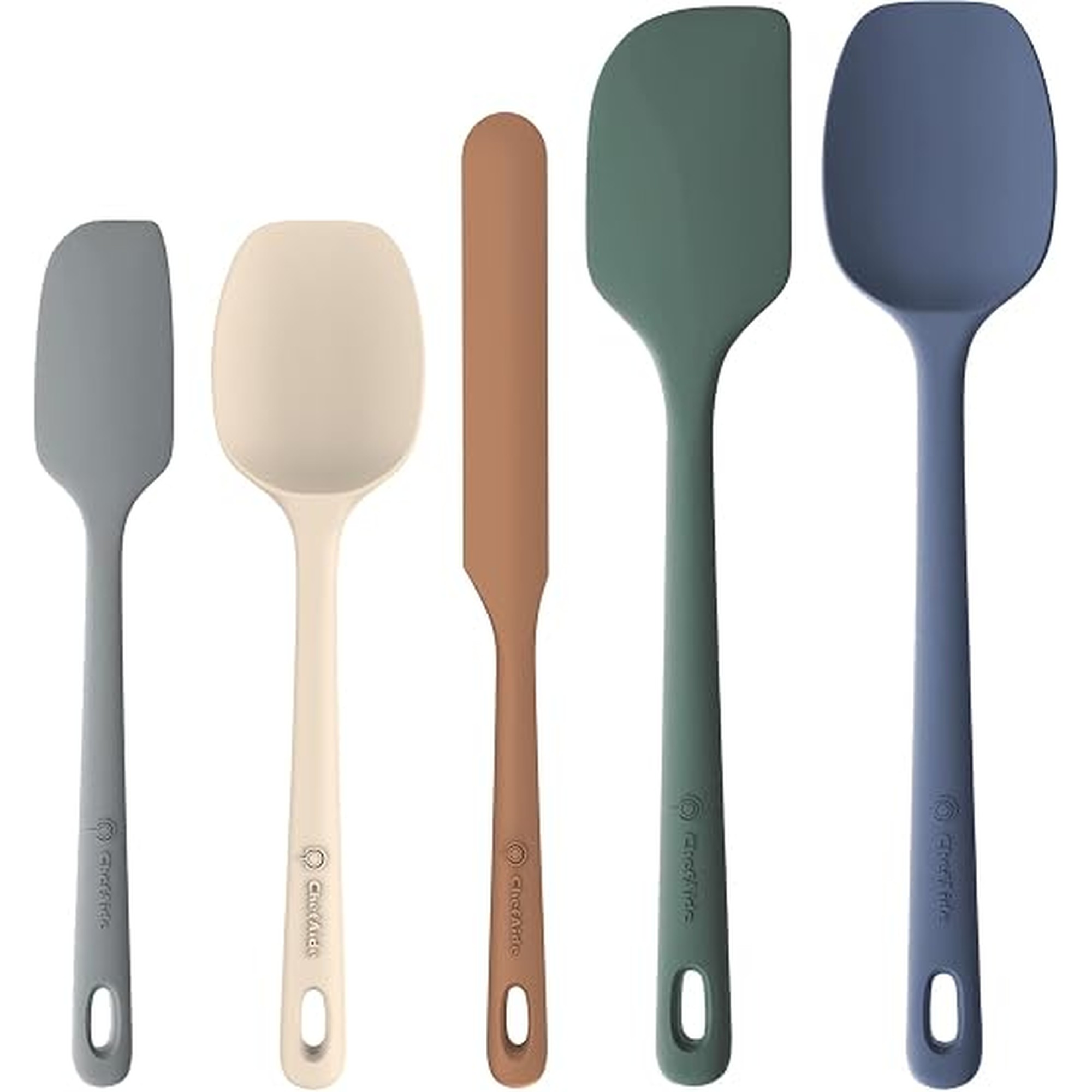 ChefAide 5 Pieces Silicone Spatula Set, Food Grade Rubber Spatula, Upgrade Strong Handle with Ergonomic Grip, Heat Resistant Up to 600Â°F for Nonstick Cookware, Cooking