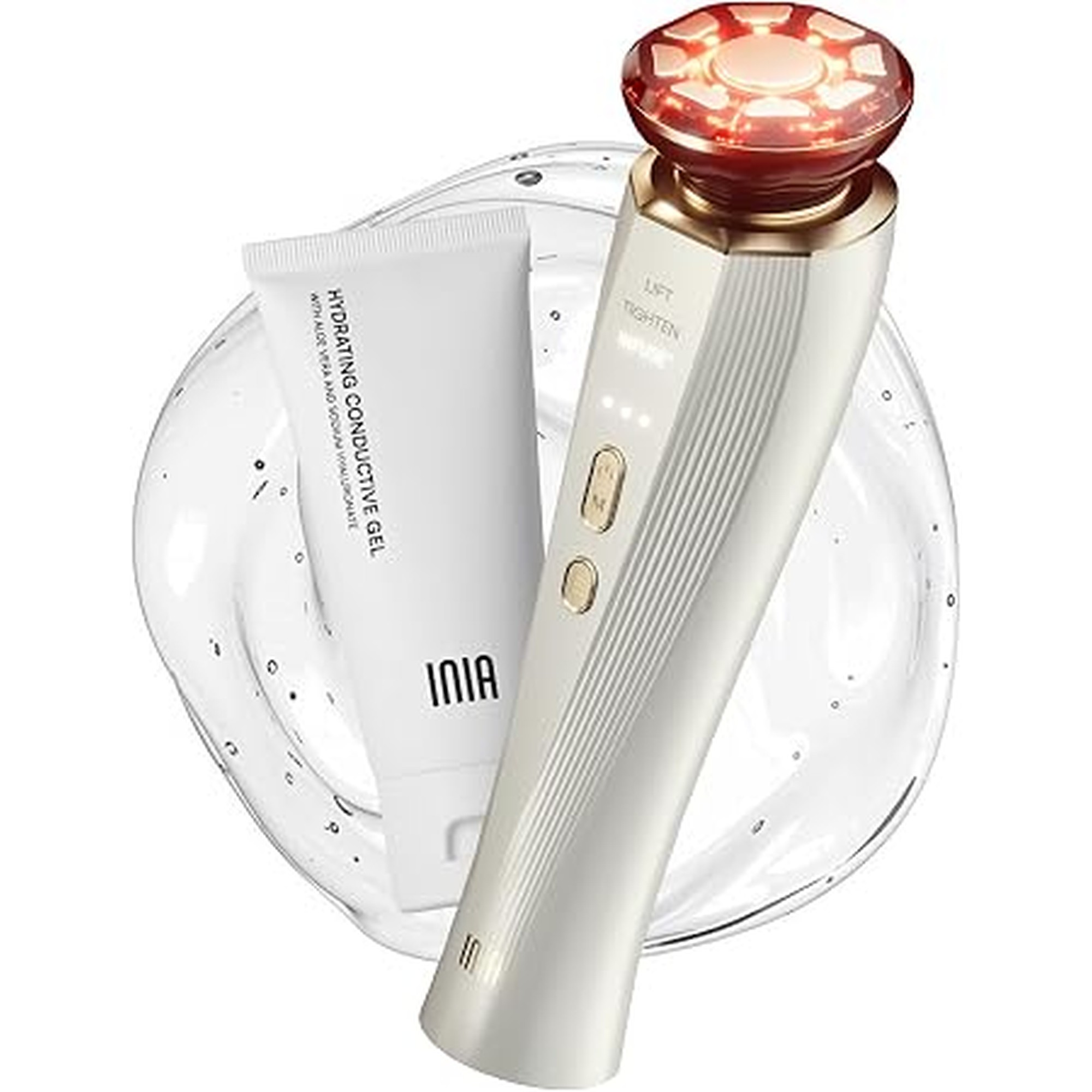INIA 3-in-1 Red Light Therapy for Face and Neck Beauty Device for Puffiness & Skin Firming Skincare Tool (White)