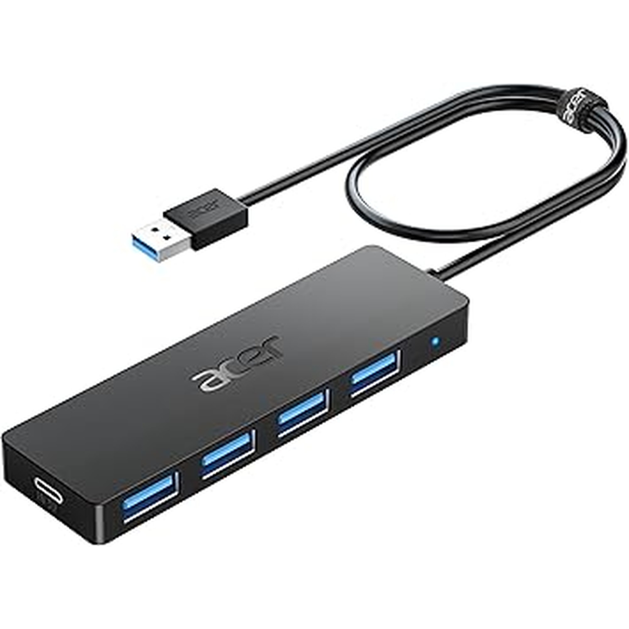 Acer USB Hub 4 Ports, Multiple USB 3.0 Hub, USBA Splitter for Laptop with Type C Power Port, Extender for A Port Laptop, PC, Desktop and More (2ft)