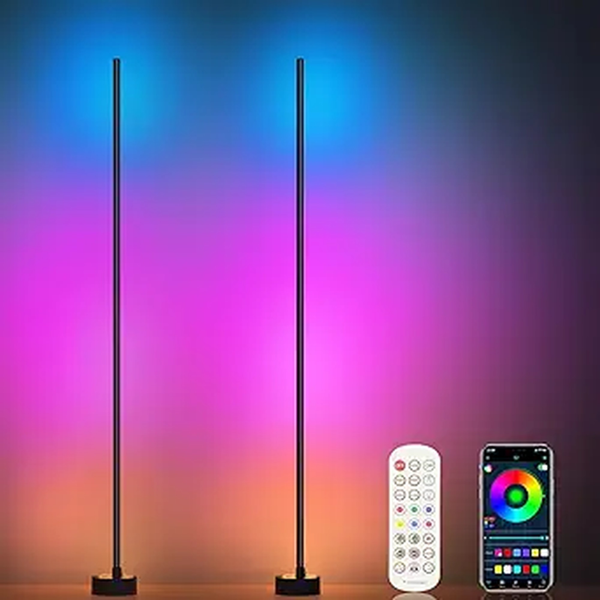 Miortior Corner Floor Lamp, 2 Pack LED Corner Lamp with App/Remote/Button Control, Smart RGB Floor Lamp with 16 Million DIY Colors & 68+ Scene, Music Sync for Living Room, Bedroom, Gaming Room