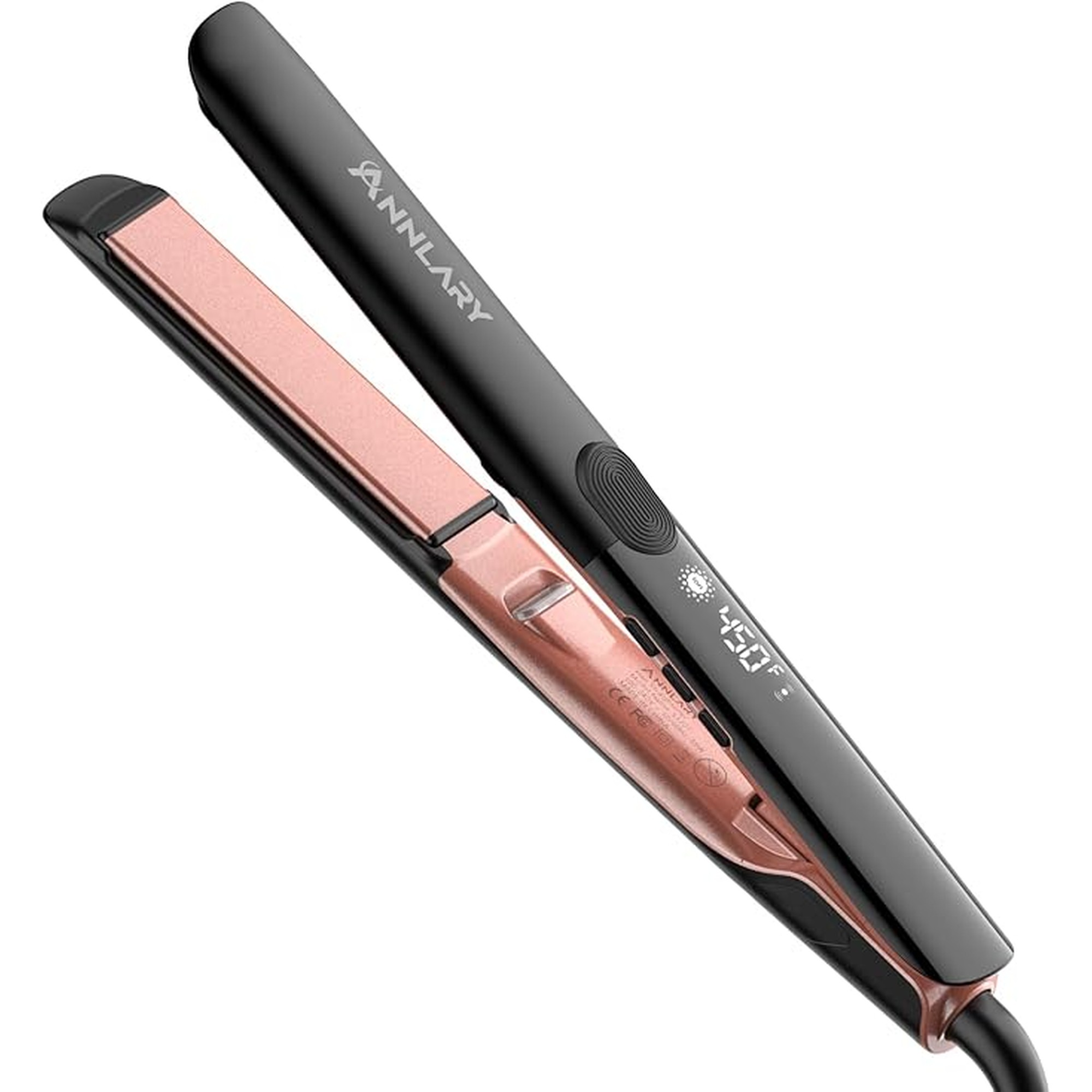 Annlary Hair Straightener 1 Inch Flat Iron and Curler 2 in 1 Titanium Ceramic Ionic Dual Voltage Straightener with Heat-Resistant Silicone, for Less Frizz, Shinier & Smoother