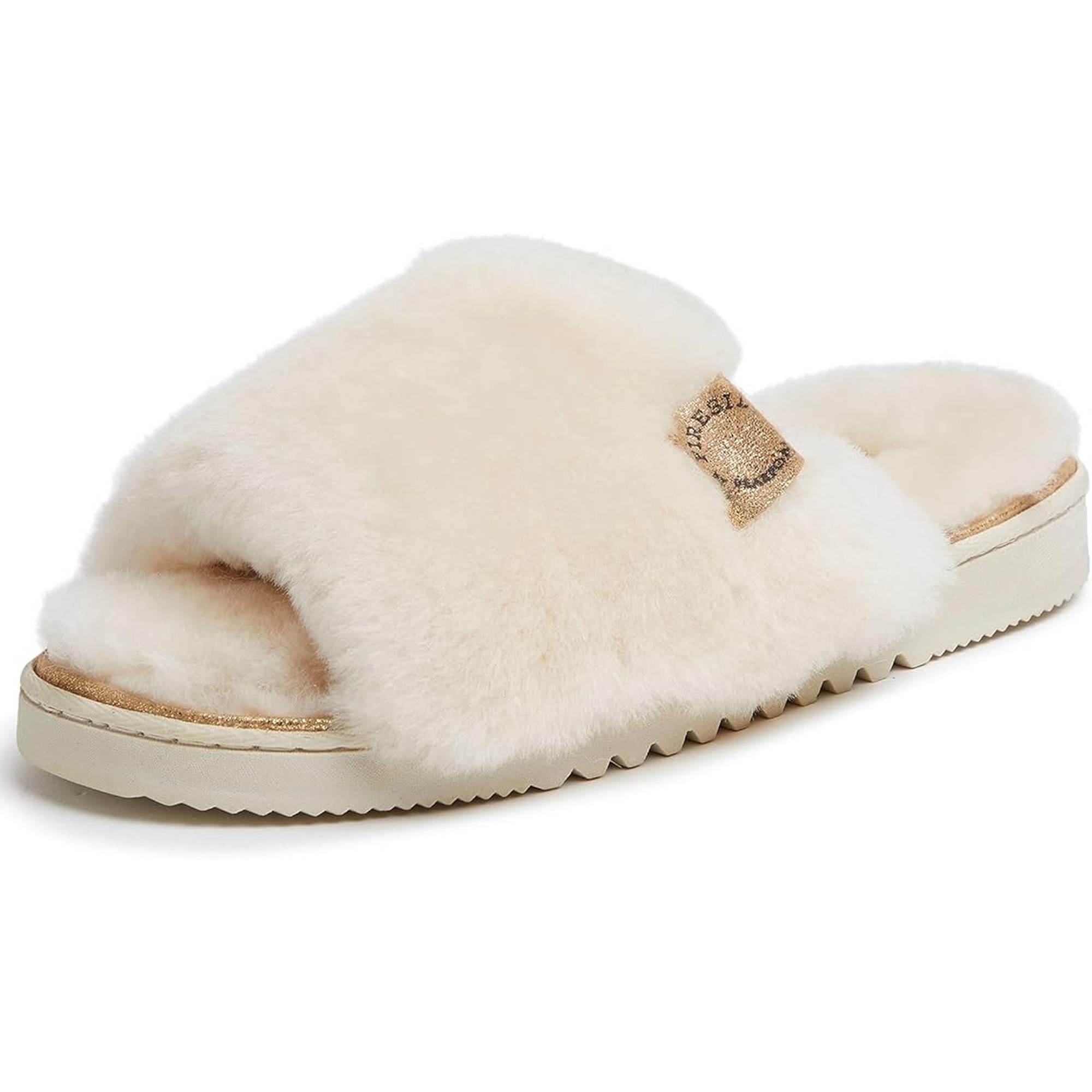 Dearfoams Women's Fireside Cairns Shearling Easy on/Off Slide Sandal Slipper