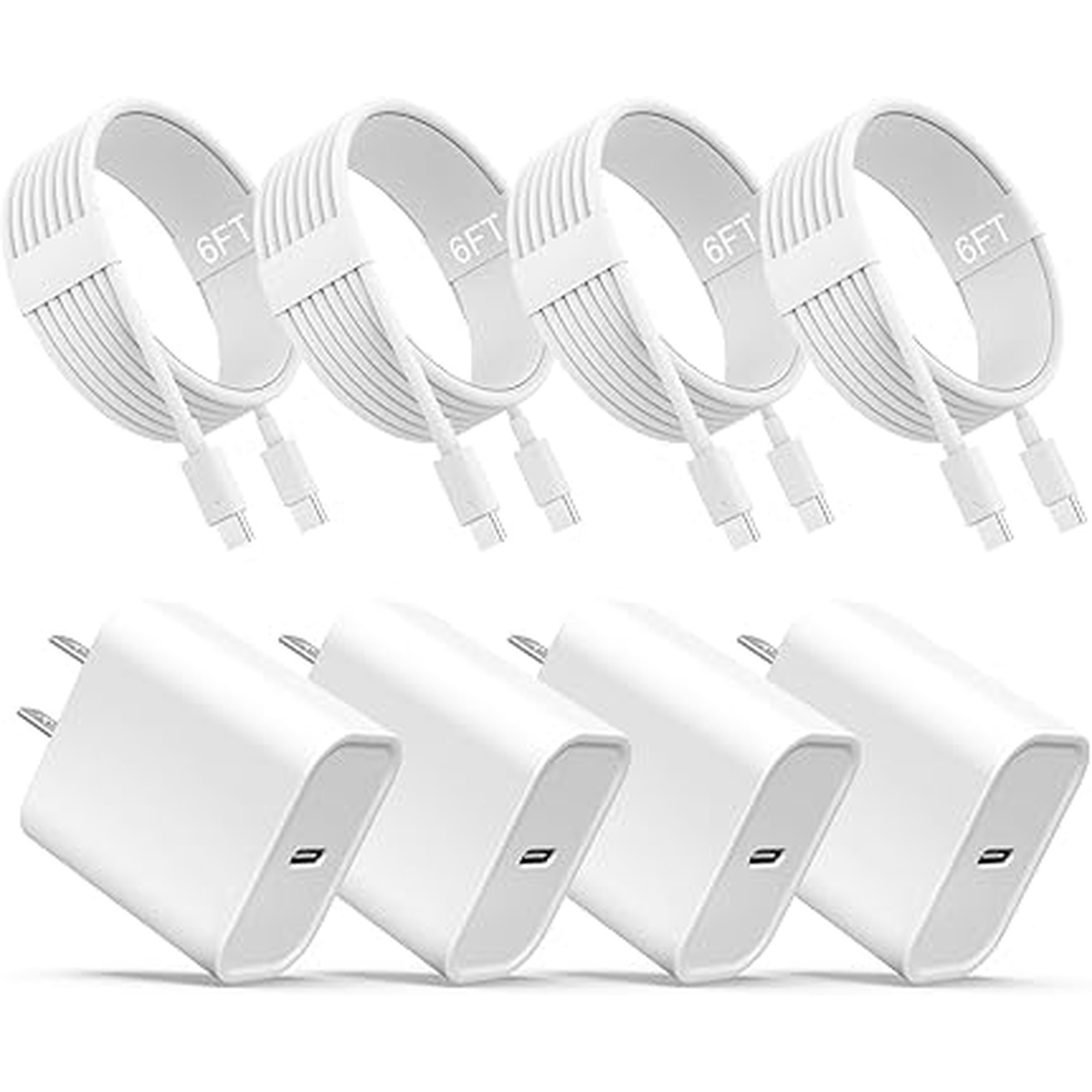 iPhone 17 16 15 Charger, USB C Charger, 4-Pack Fast Wall Charging, USB-C Chargers Block (4-Pack 6 ft Cable Included) for iPhone 17/16/15/15 Pro/15 Pro Max/iPad Pro/AirPods Samsung & More