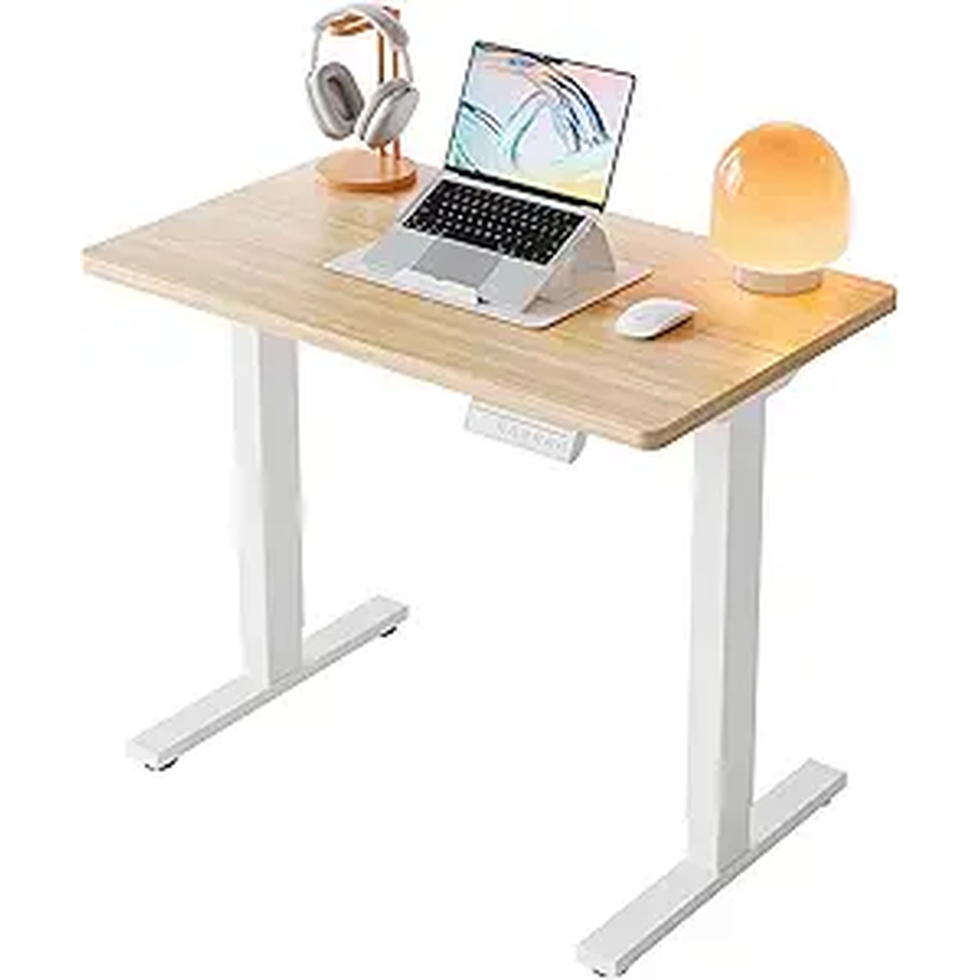 HUANUO 32" Small Electric Standing Desk Adjustable Height, 4 Memory Height Settings, Sit Stand Up Desk for Home Office & Computer Workstation, LightWalnut