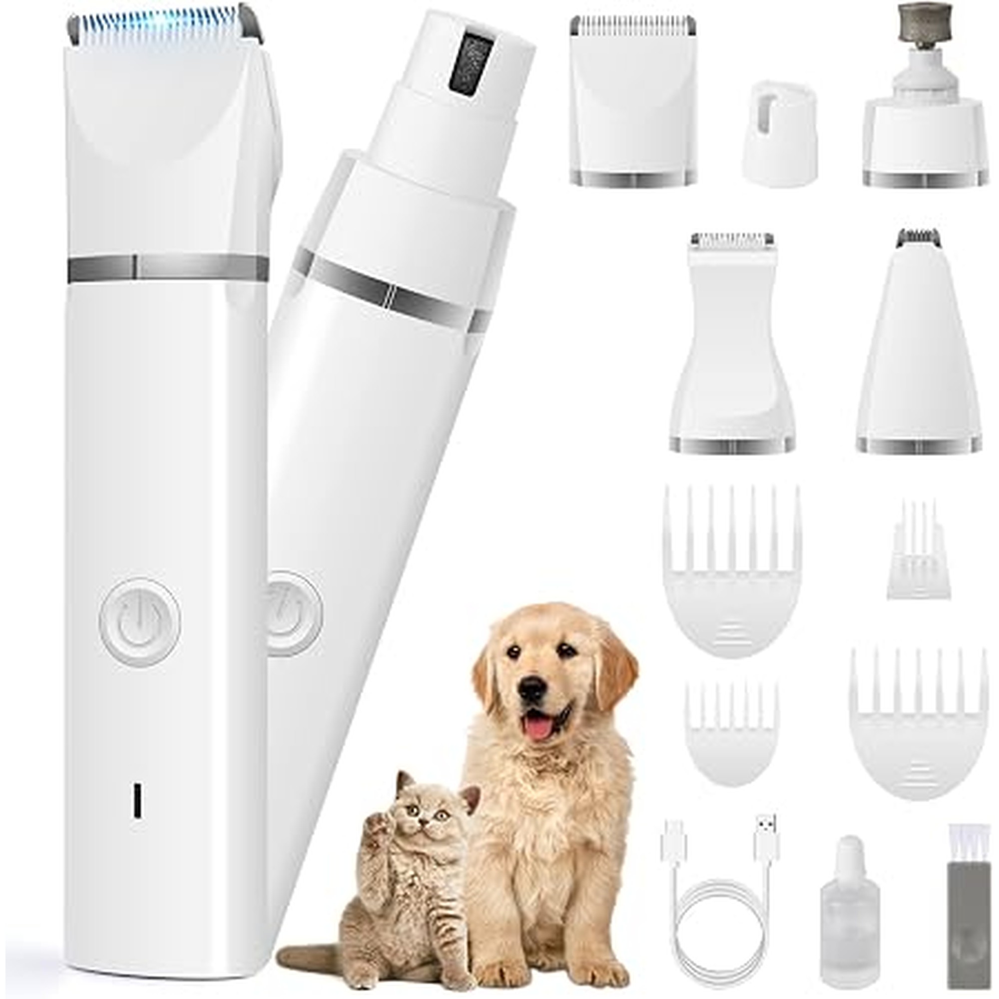 Veeconn Dog Clippers Grooming Kit Hair Clipper-Low Noise Paw Trimmer- Rechargeable - Cordless Quiet Nail Grinder Shaver for Cats and Other Pets