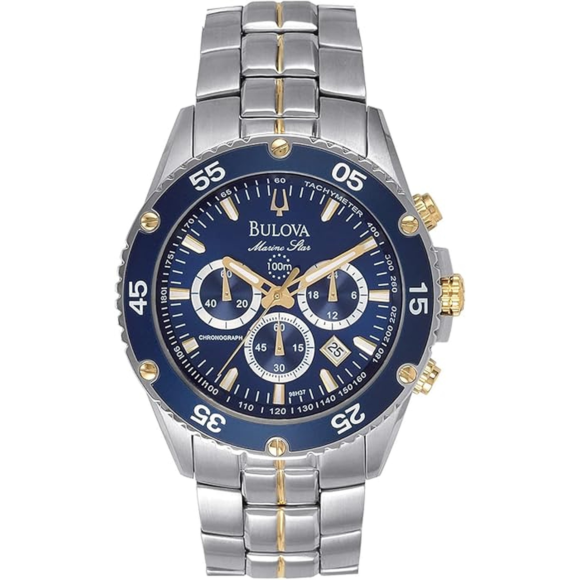 Bulova Men's Marine Star Two-Tone Stainless Steel Chronograph Quartz Watch, Blue Dial Style: 98H37