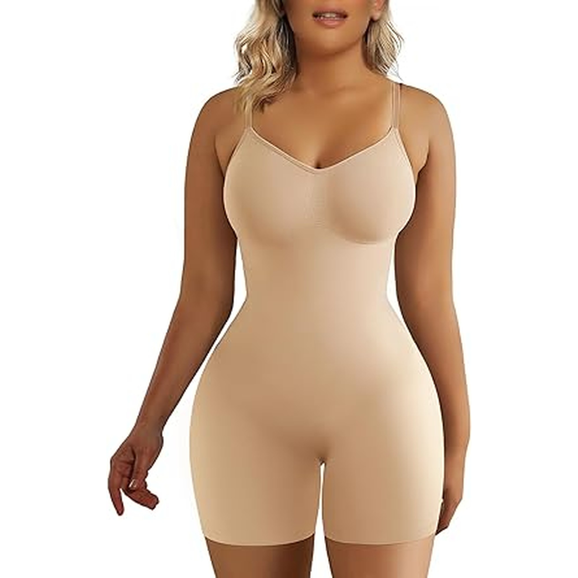 SHAPERX Shapewear for Women Tummy Control Bodysuit Mid Thigh Body Shaper Shorts for a Lifted Look