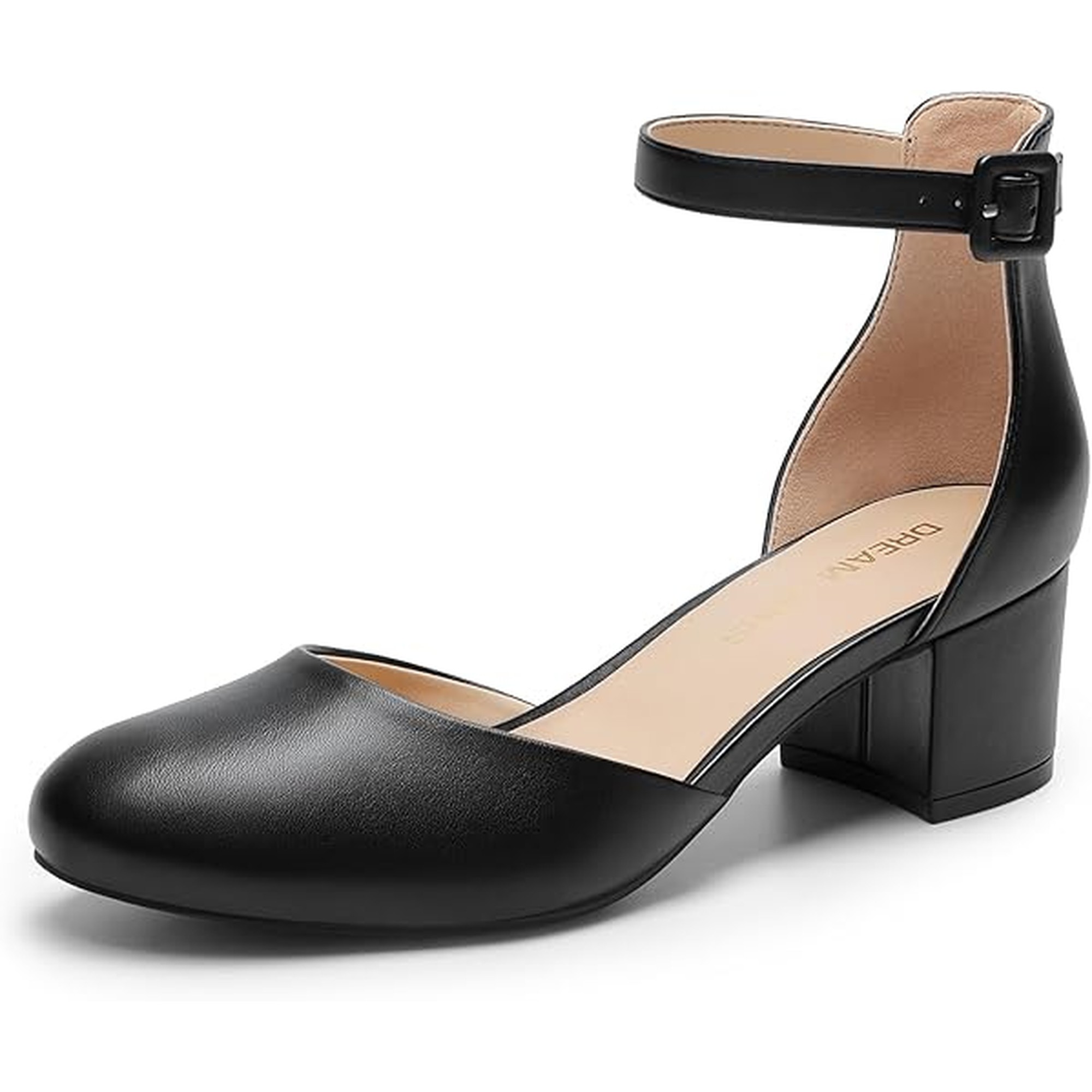 DREAM PAIRS Women's Closed Round Toe Low Block Heels Ankle Strap Chunky Heel Pumps Dress Wedding Office Party Shoes