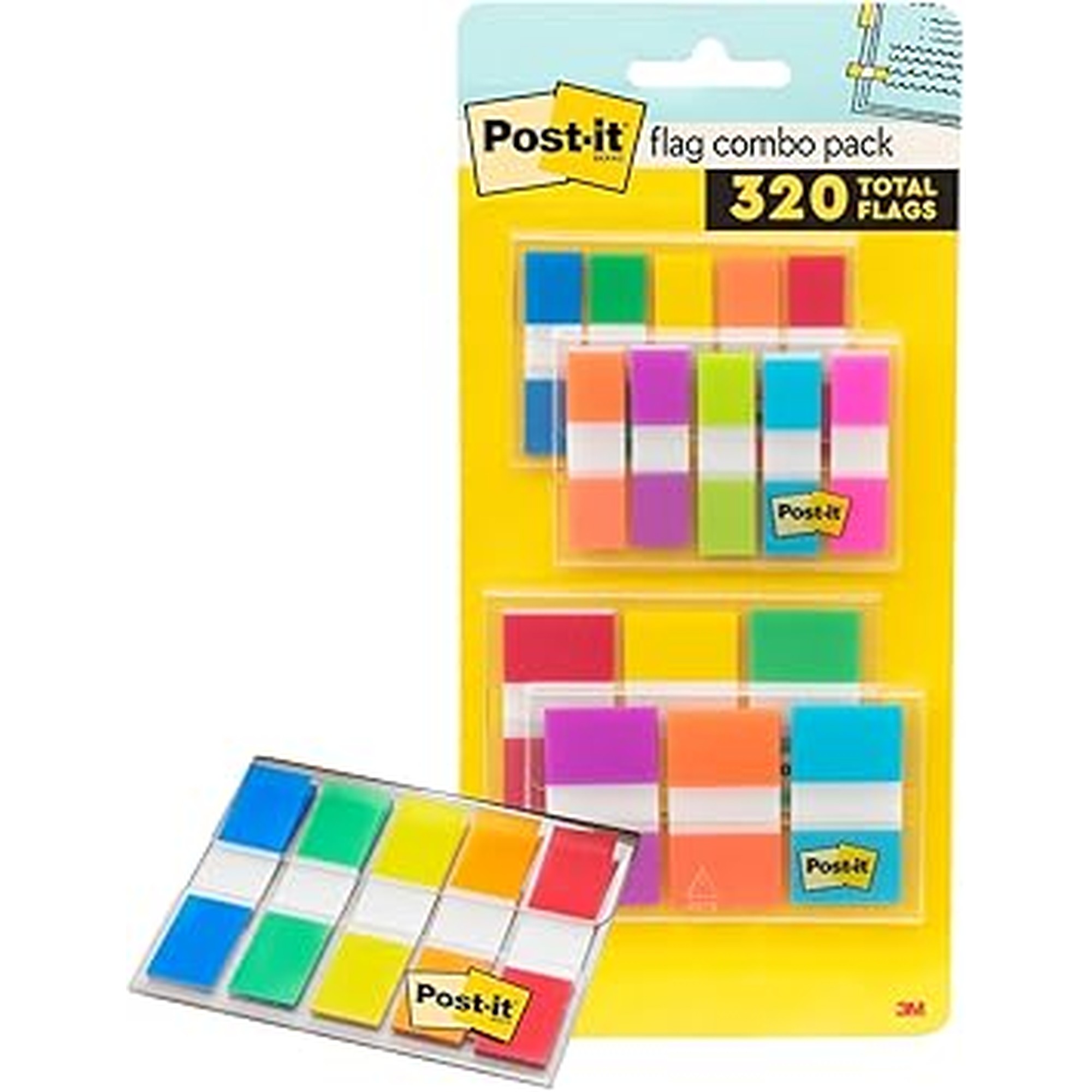 Post-it Flags Combo Pack, 4 On-The-Go Dispensers/Pack, 120 .94 in Wide and 200 .47 in Wide Flags, Assorted Colors (683-XL1)