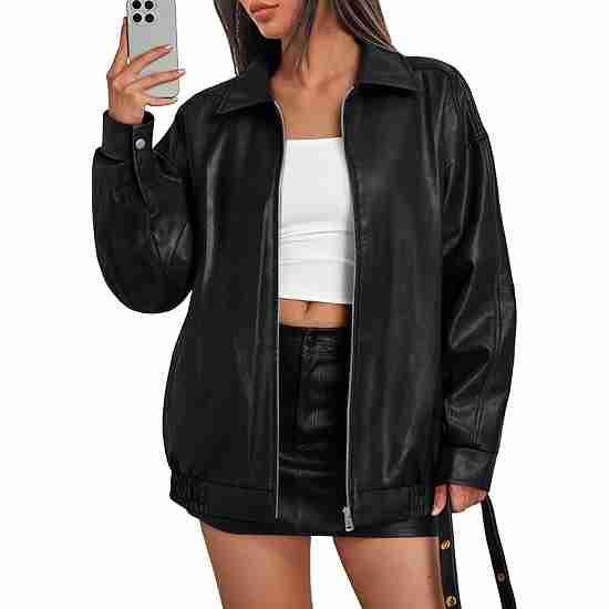 Trendy Queen Womens Leather Jacket, Oversized Going Out & Everyday Statement Piece, Bomber Jacktes Moto Coat