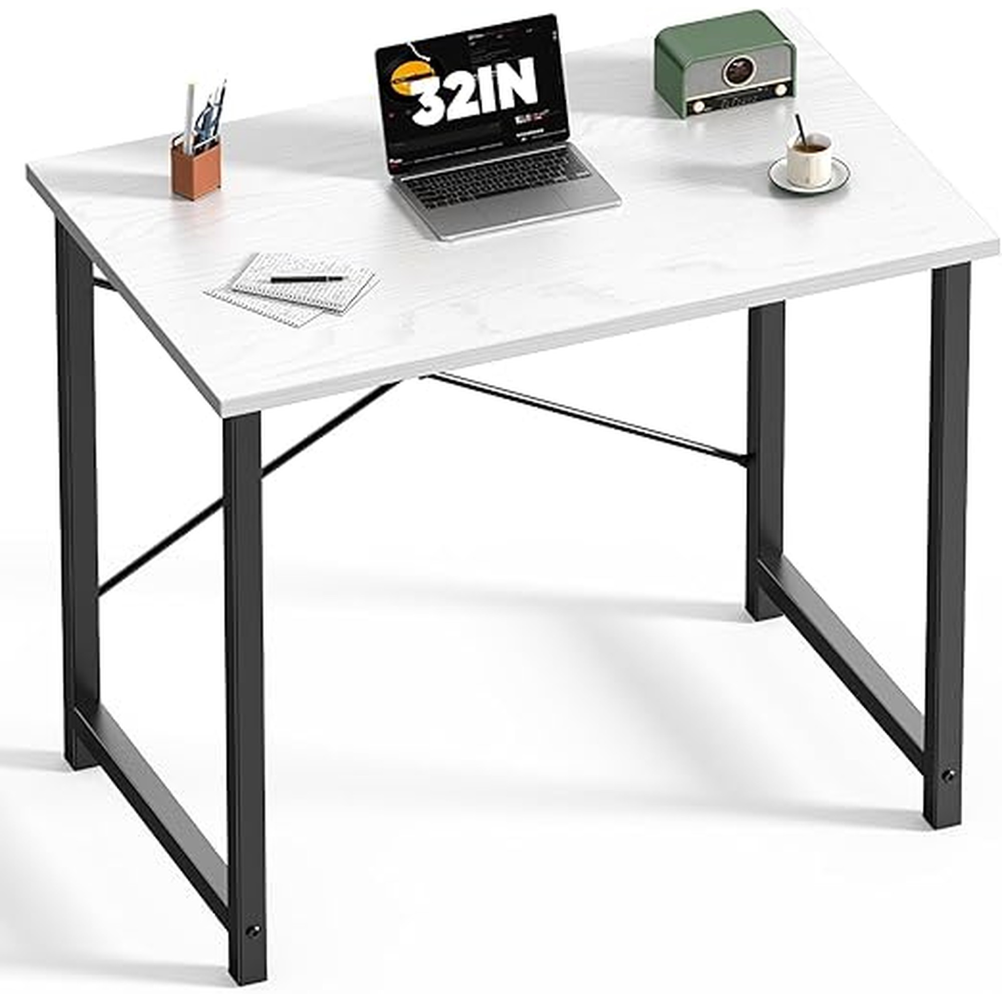 DUMOS 32 Inch Small Computer Desk for Home Office, Modern Study Work Table Simple Style for Bedroom, Writing Desks with X-Shaped ReInchforcement, Black