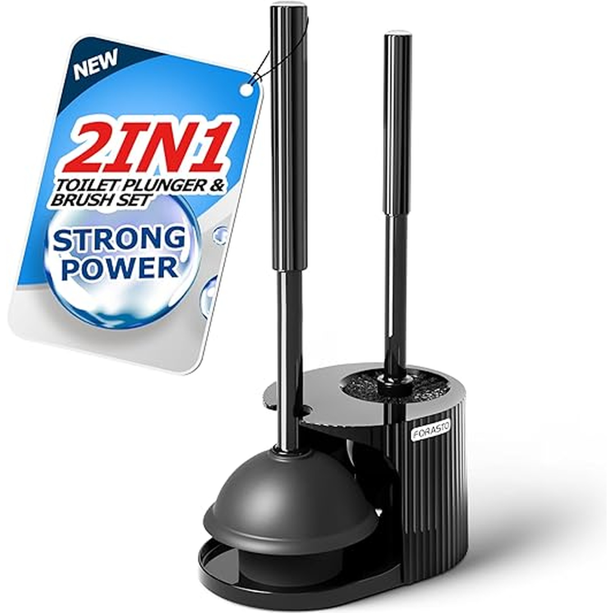 FORASTO 2 in 1 Toilet Plunger and Brush Setï¼ŒExtended Handle Plungerï¼ŒToilet Bowl Brush Plunger Set, Bathroom Cleaning Tools ï¼ŒToilet Brush Plunger Comboï¼ŒCleaning Brushï¼ŒBathroom Cleaning Supplies