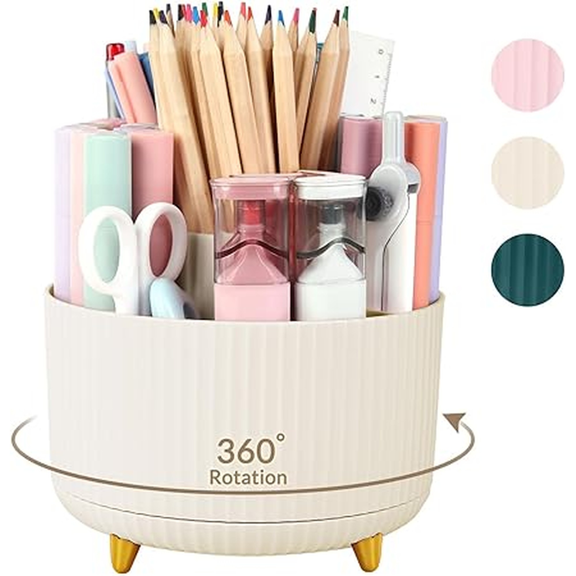 SKYDUE 360 Rotating Plastic Desk Pen Organizer with 5 Slots, Dual-Purpose Art Supply Pencil Cup for Office, School, Home