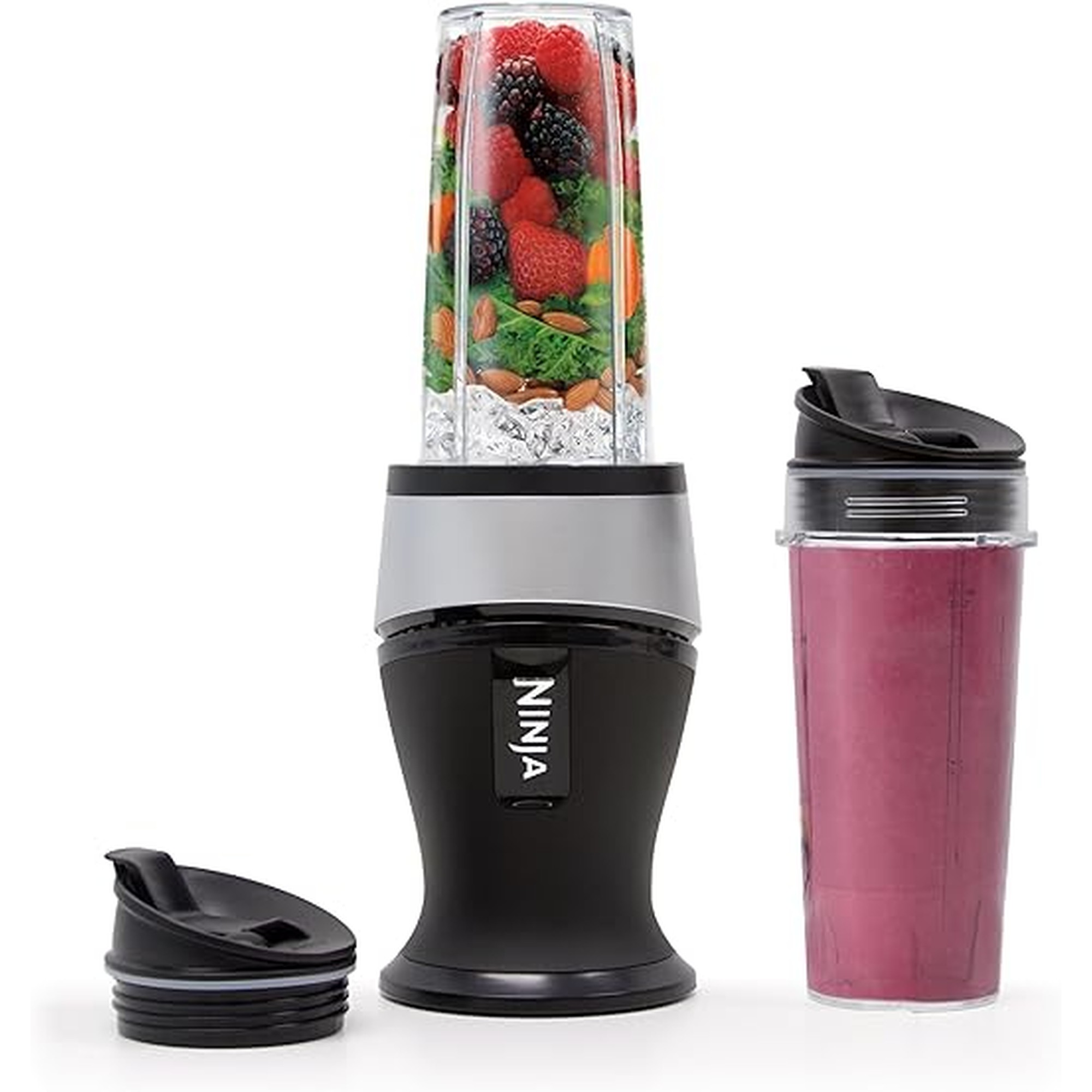 Ninja Fit Compact Personal Blender, Portable Blender for-Smoothies, Shakes, Food Prep, and Frozen Blending, 700-Watt Base, (2) 16-oz. Cups and Spout Lids, Black QB3001SS