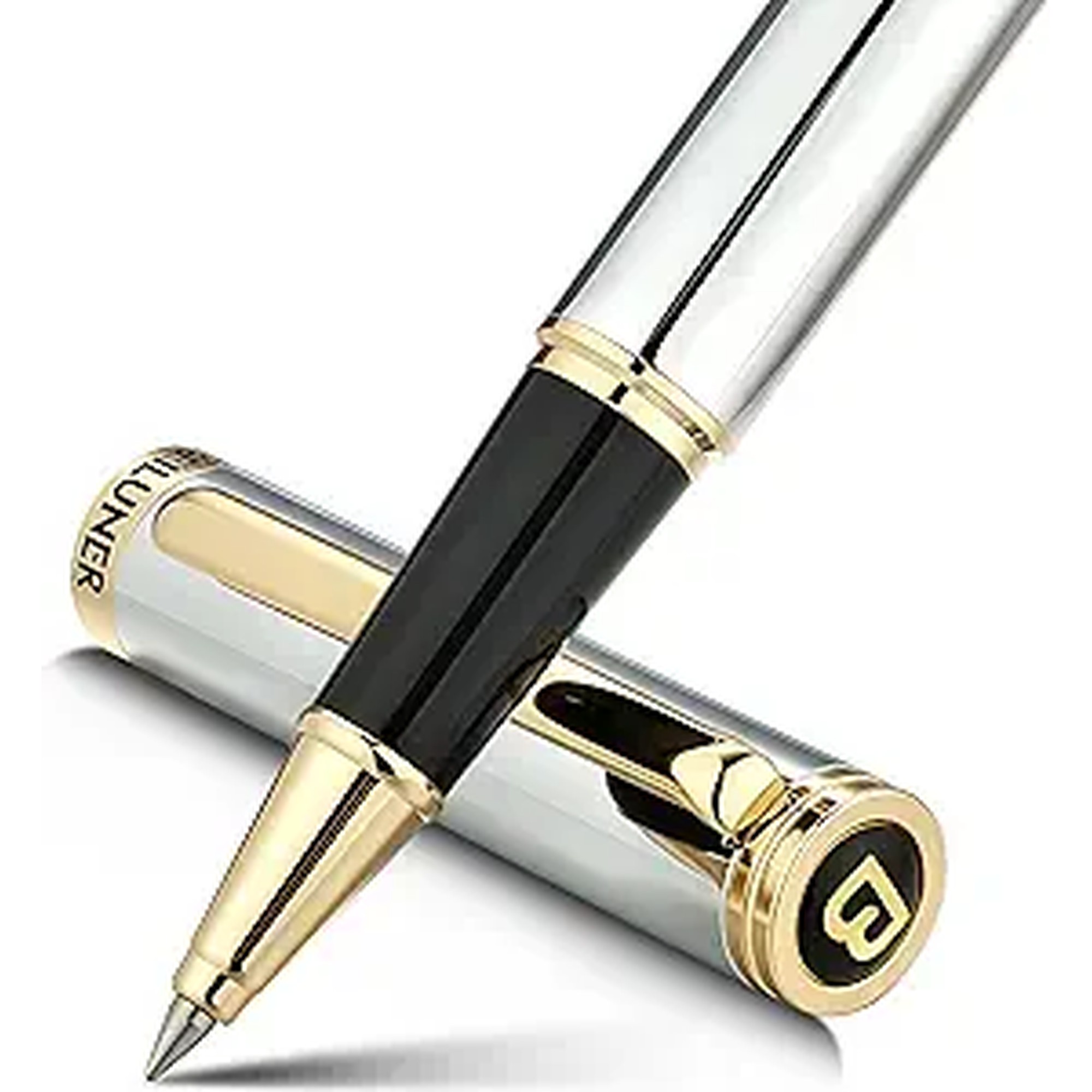 BEILUNER Luxury Rollerball Pen, Stunning Silver Chrome with 24K Gold Finish,Noble and Elegant Designs,Schneider Ink Refill, Best Gift Pen for Men & Women, Professional, Executive Office, Fancy Pens