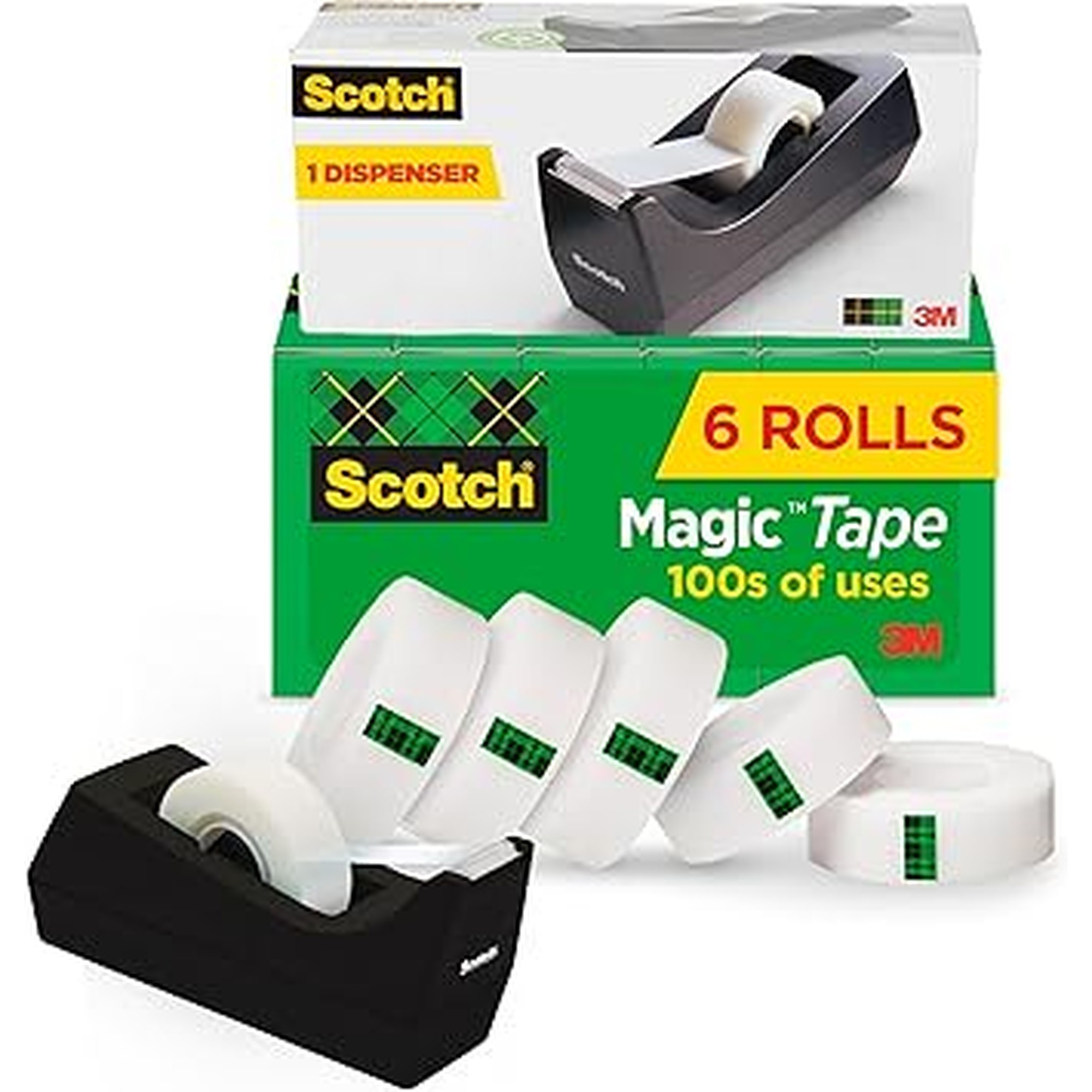 Scotch Magic Tape Desktop Dispenser, 6 Rolls of 3/4" x 1000" Each Plus 1 Desktop Tape Dispenser, Great for Repair, Wrapping and Office Applications