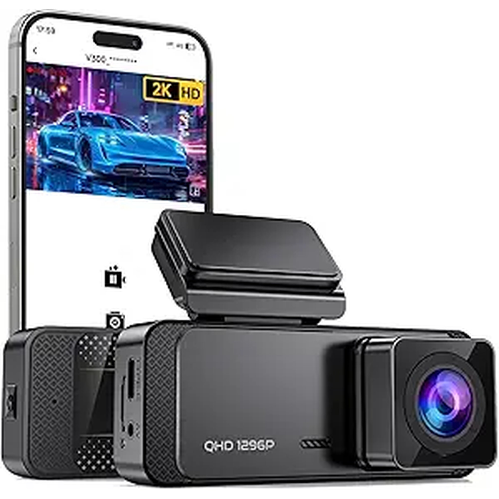 Dash Cam 1296P Front Dashcam, V300 WiFi Dash Camera for Cars with App, Night Vision, Mini Hidden Single Car Camera, Loop Recording, 24H Parking Mode, Support 256GB Max, Black
