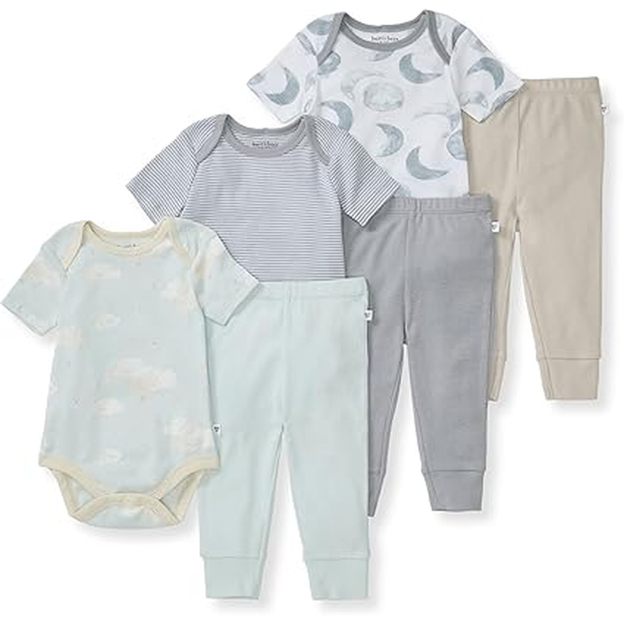 Burt Bees - 6Pk Baby Girl Organic Cotton Bodysuit & Pant Set, Ranunculus