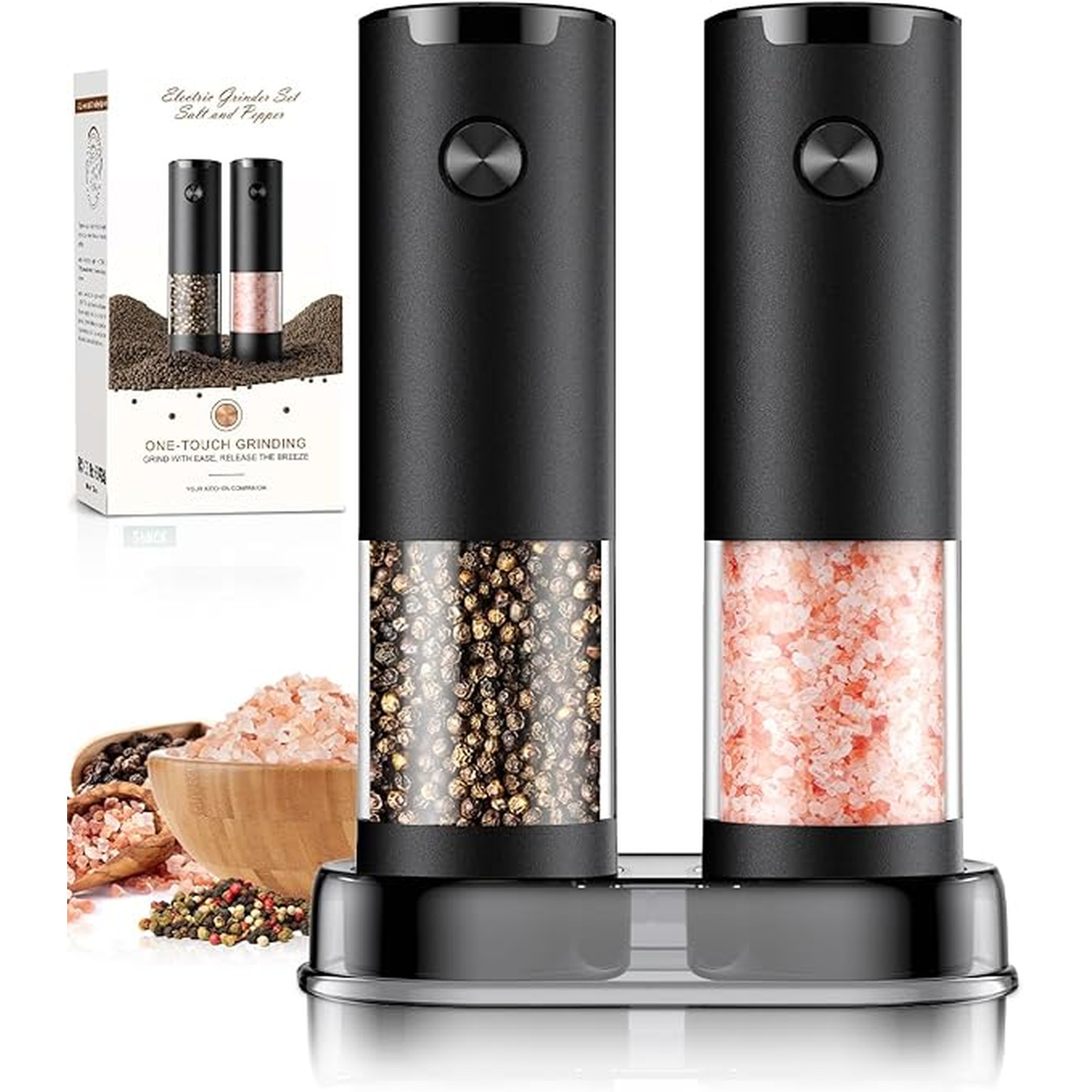 Electric Salt and Pepper Grinder Set Automatic Battery Pepper Mill Shakers Adjustable Coarseness Upgraded Larger Capacity with Led Home and Kitchen Appliances Birthday Gifts for Women Mom