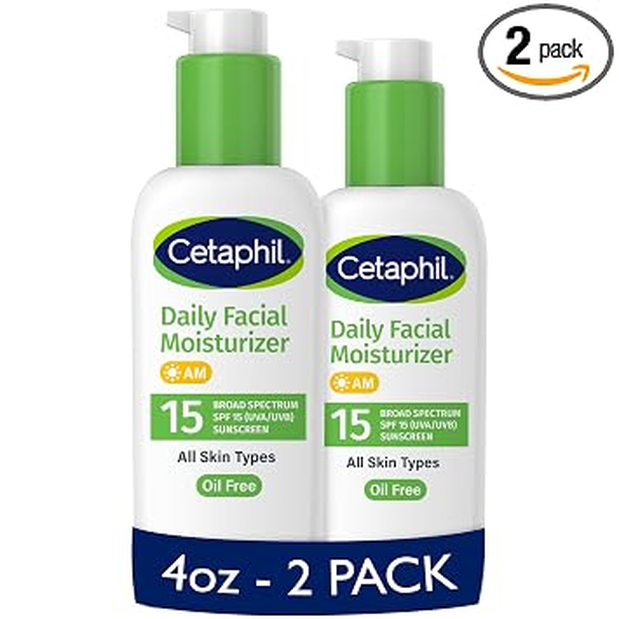 Cetaphil Daily Facial Moisturizer SPF 15, 4 Fl Oz, Gentle Facial Moisturizer for Dry to Normal Skin Types, No Added Fragrance, Pack of 2, (Packaging May Vary)