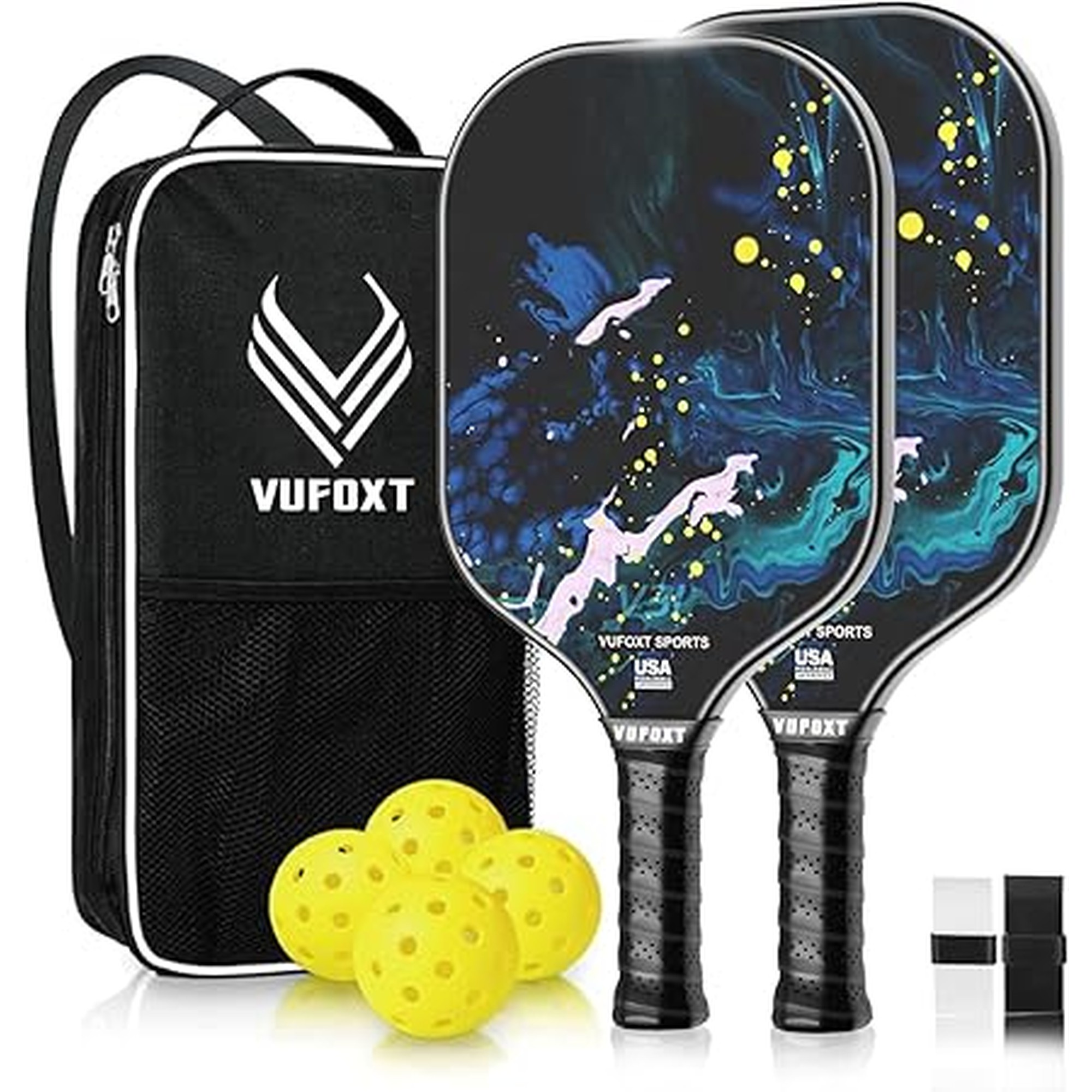 Pickleball Paddles Set of 2/4, USAPA Approved Carbon Fiber Surface Pickle Ball Set - 14mm PP Honeycomb Core of Lightweight Pickleball Rackets -Suitable for Beginners' Training and Gameï¼ˆBlueï¼‰