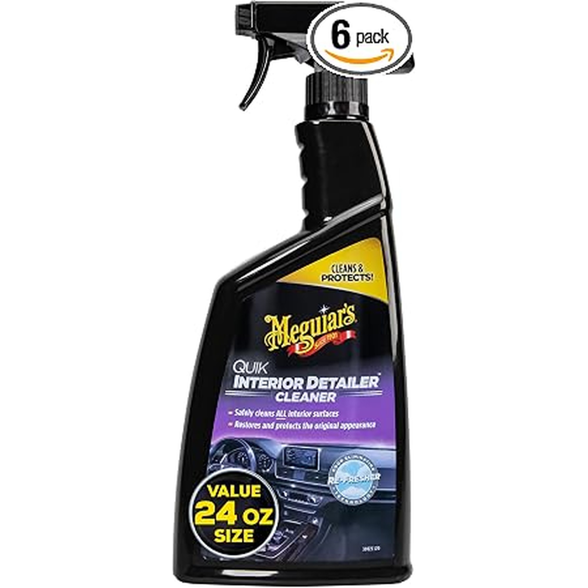 Meguiar's Quik Interior Detailer Cleaner,Quick Detailer Spray Cleans& Refresh Car Interiors,Use On Plastics,Leather & Rubber,Dashboards,Trim In Cars, Trucks & Suvs - 24 Oz Spray Bottle (Pack of 6)