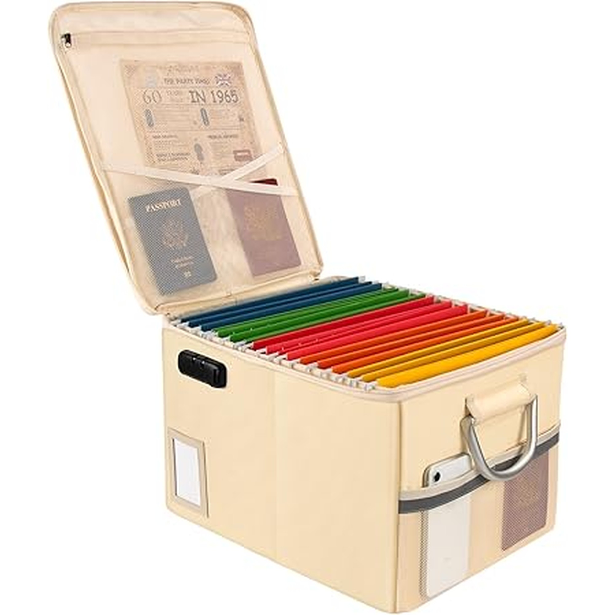 TOMKID Fireproof Document Box, Fire Proof Safe Box for Home Document Organizer with Lock, Fire Office Storage Cabinet for Hanging Letter/Legal Folder 16.1 x 12.9 x 11in (Off-white)