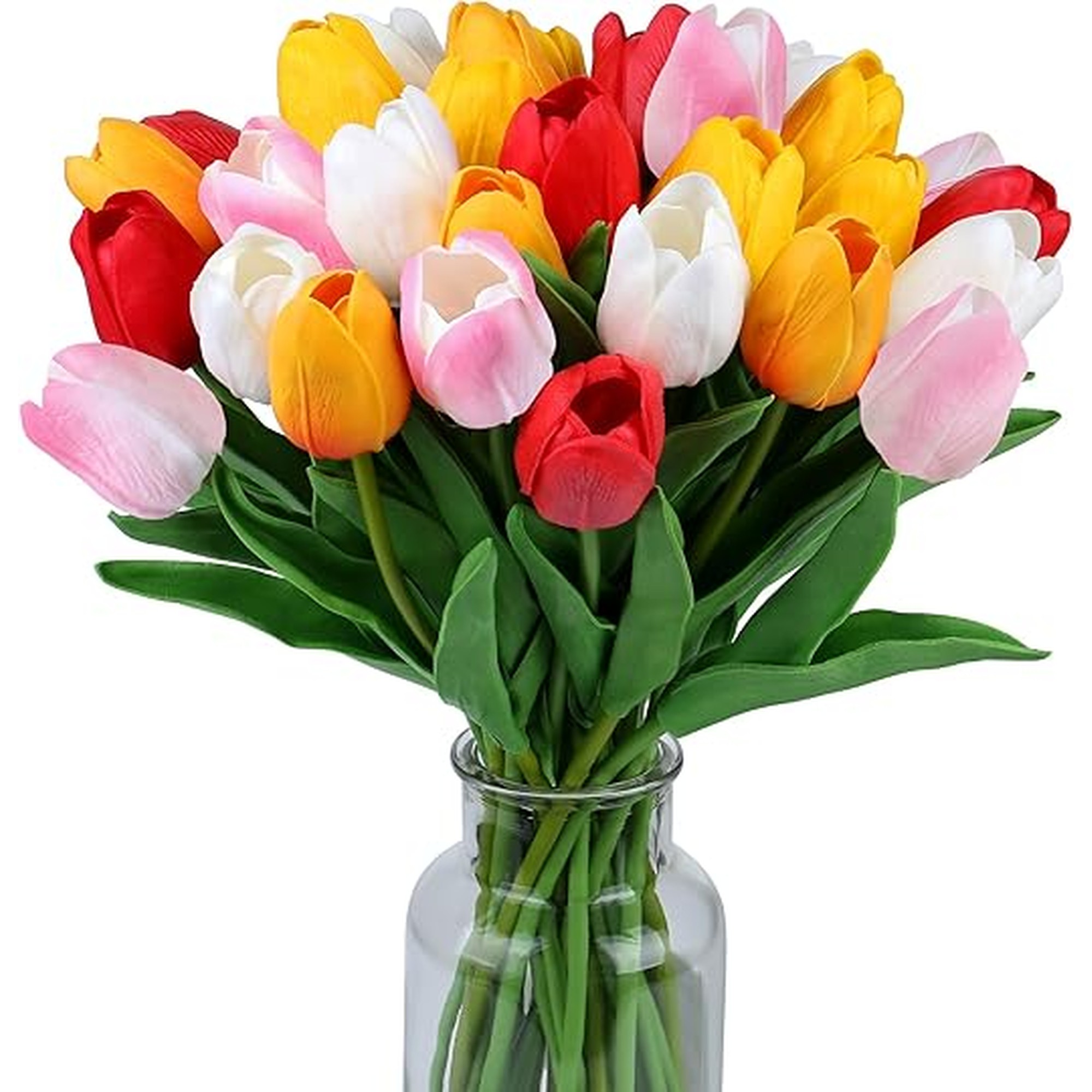 SITUMEIZI Fake Flowers Tulips Artificial Flower 15pcs Real Touch PU 14" for Spring Easter Home Kitchen Wedding Bouquet Bulk Mother's Gift Day Decorations(Assorted Colors,5)