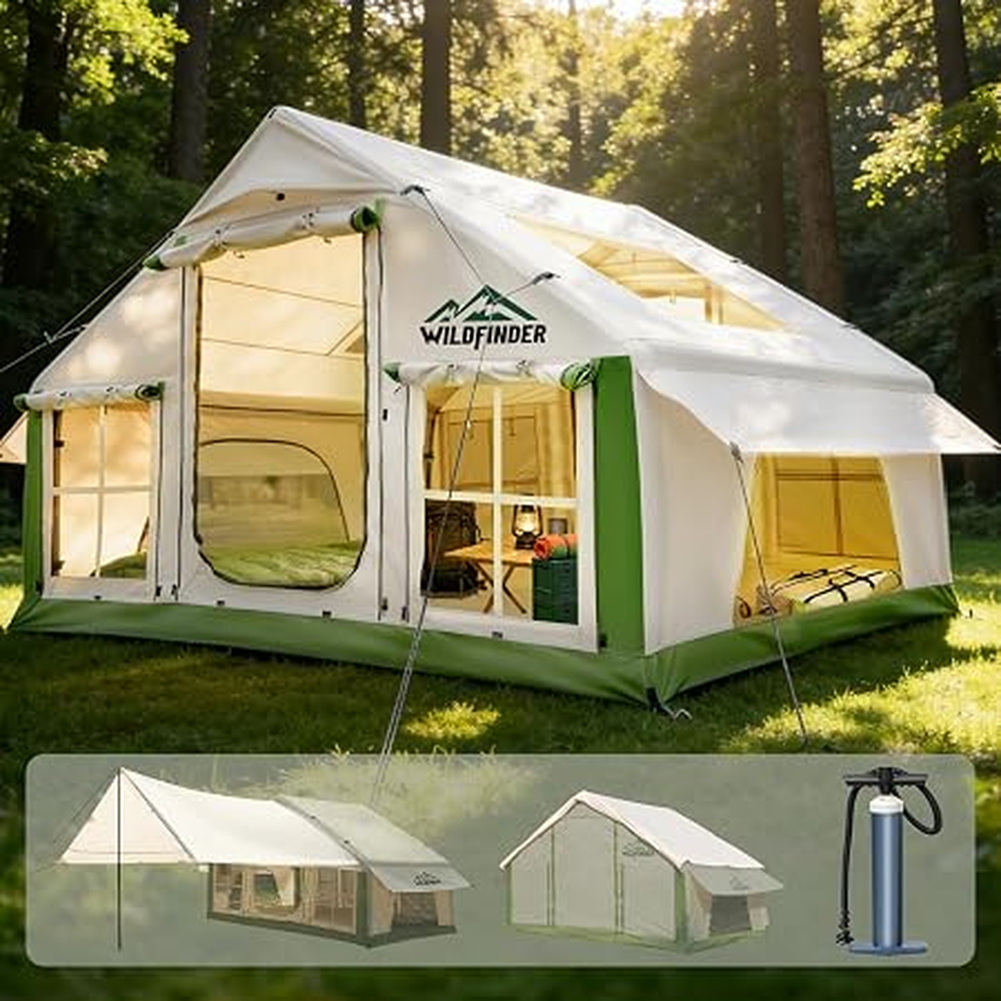Inflatable Tent with Skylight, Quick Setup Blow Up Tents with Pump, Hot Tent with Stove Jack, Waterproof Oxford Inflatable House for Camping, Air Glamping Tents for Camping Adult