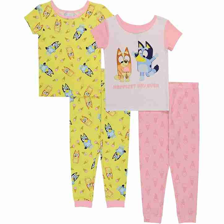 Bluey girls 4-piece Snug-fit Cotton Pajama Set, Soft & Cute for Kids