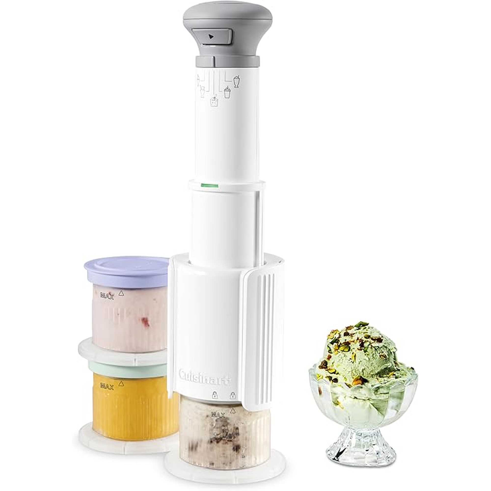 Cuisinart FastFreeze 5-in-1 Ice Cream, Sorbet, Milkshakes, Slushies and Mix-In Frozen Dessert Maker, Compact Machine, Easy to Use, Includes 3 Mixing Cups with Lids, ICE-FD10