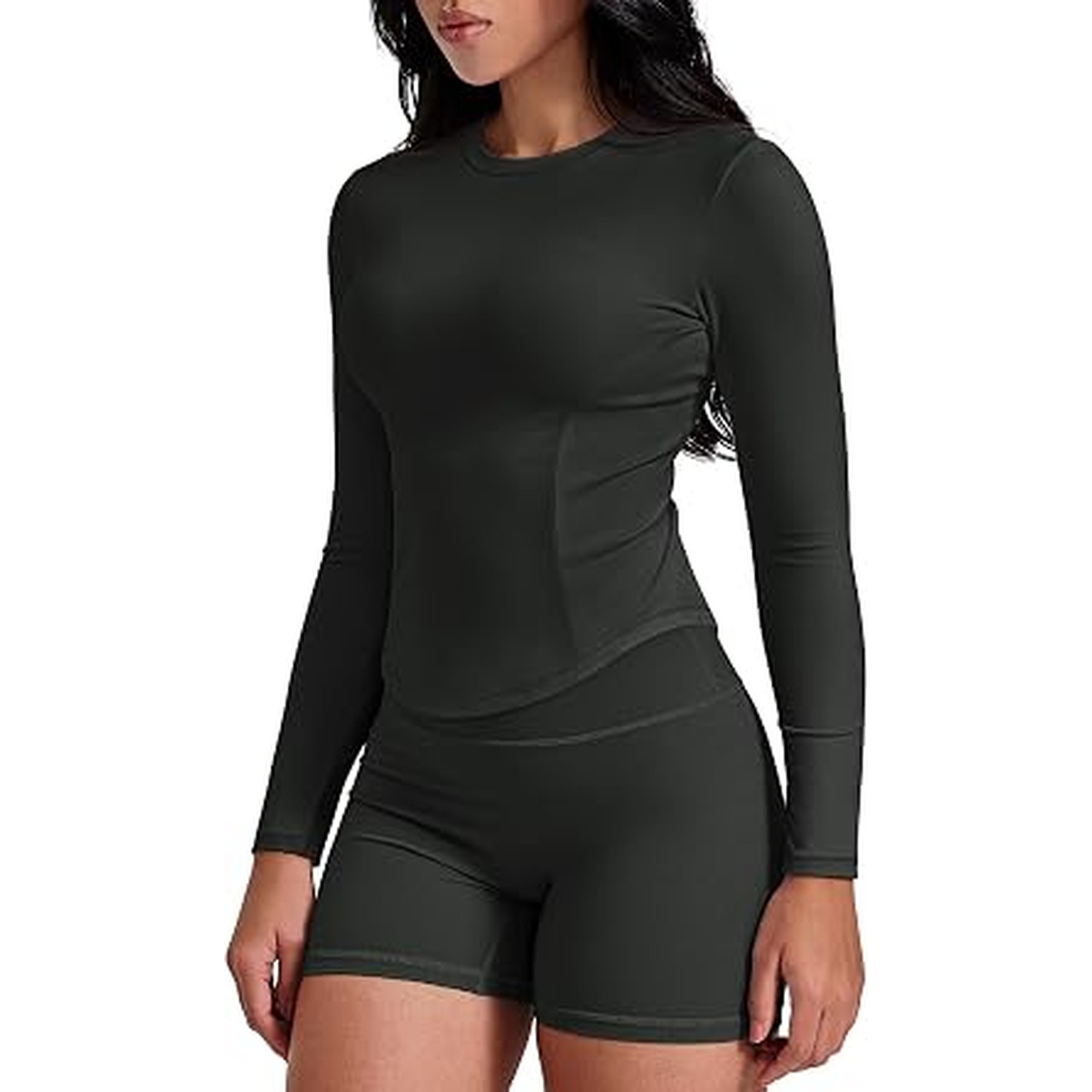 GYM RAINBOW Long Sleeve Workout Shirts for Women, Cropped Athletic Tops Slim Fit Crew Neck Yoga Top Running Gym T Shirts
