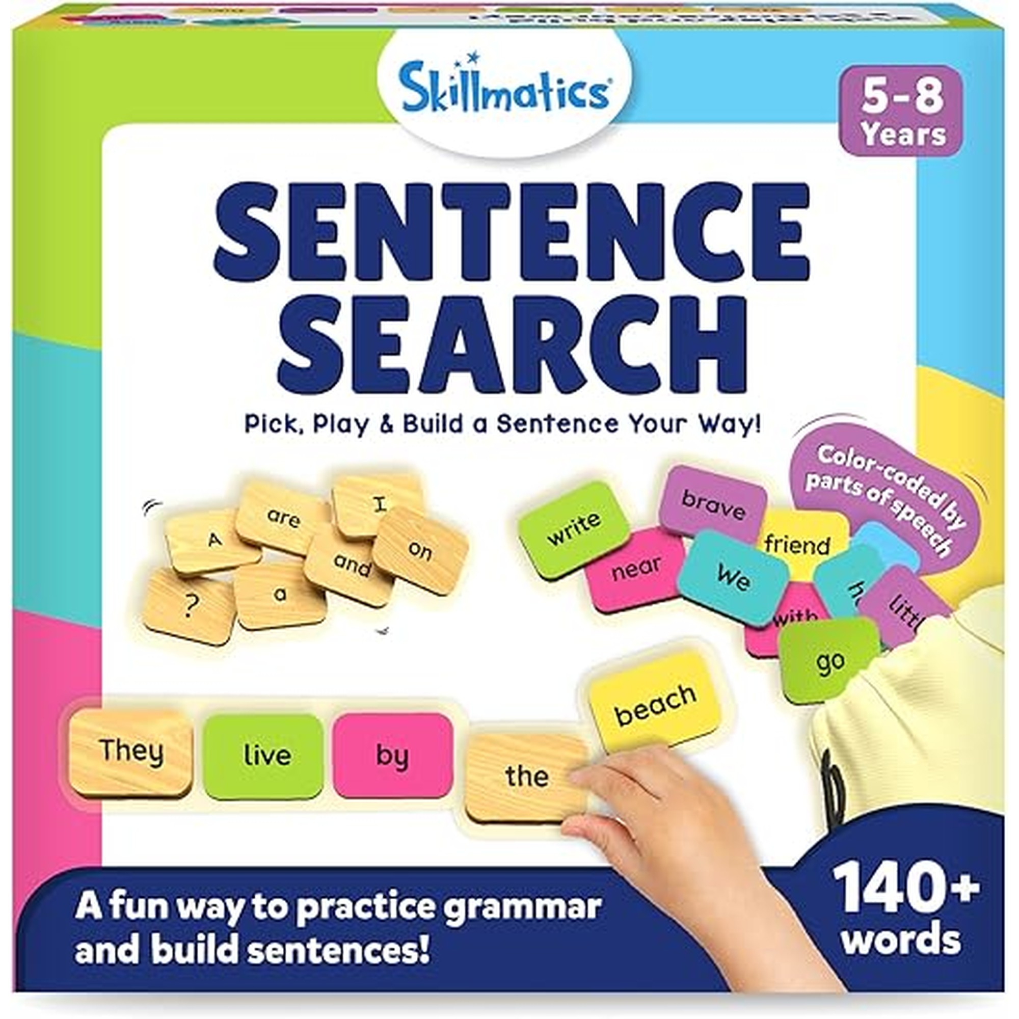 Skillmatics Educational Board Game - Sentence Search, Fun Learning Toys and Games for Kids, Sentence Building Activity, Creative Word Play, 120+ Tiles (1.3 x 1 Inches), Gifts for Ages 5, 6, 7, 8