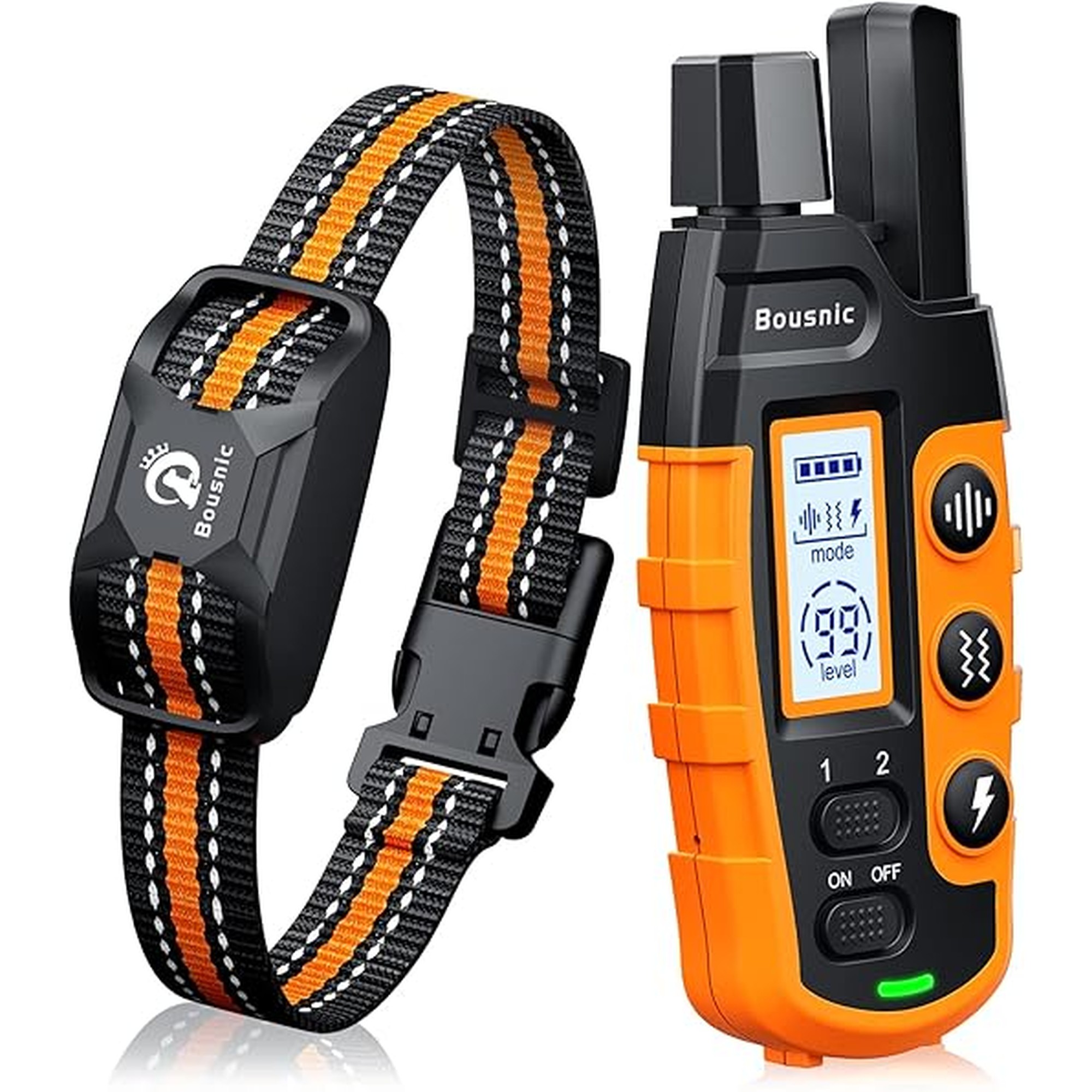 Bousnic Dog Shock Collar - 3300Ft Dog Training Collar with Remote for 5-120lbs Small Medium Large Dogs Rechargeable Waterproof e Collar with Beep (1-8), Vibration(1-16), Safe Shock(1-99) (Orange)