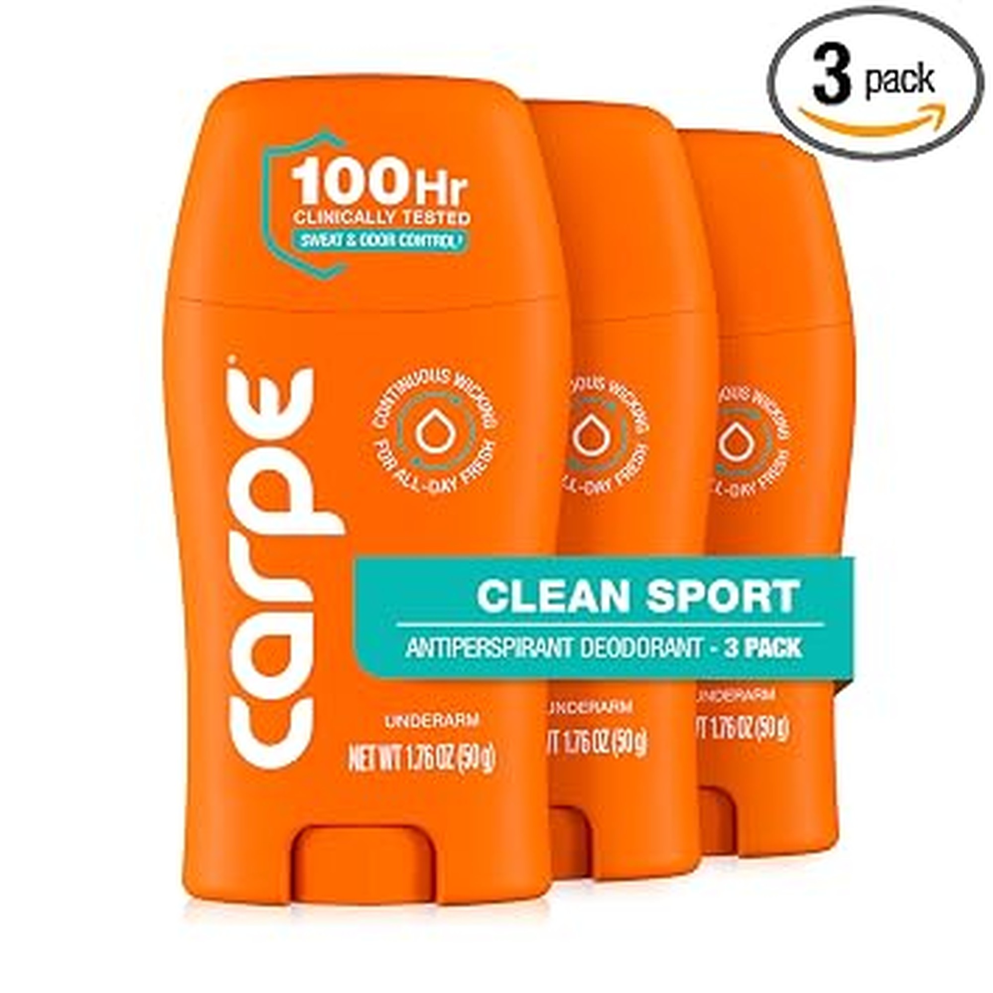 Carpe Underarm Deodorant Antiperspirant - Extra Strength Men's Antiperspirant with 100 Hour Sweat Control - Deodorant for Men - Helps Eliminate Odor - Clean Sport Scent - 3 Pack