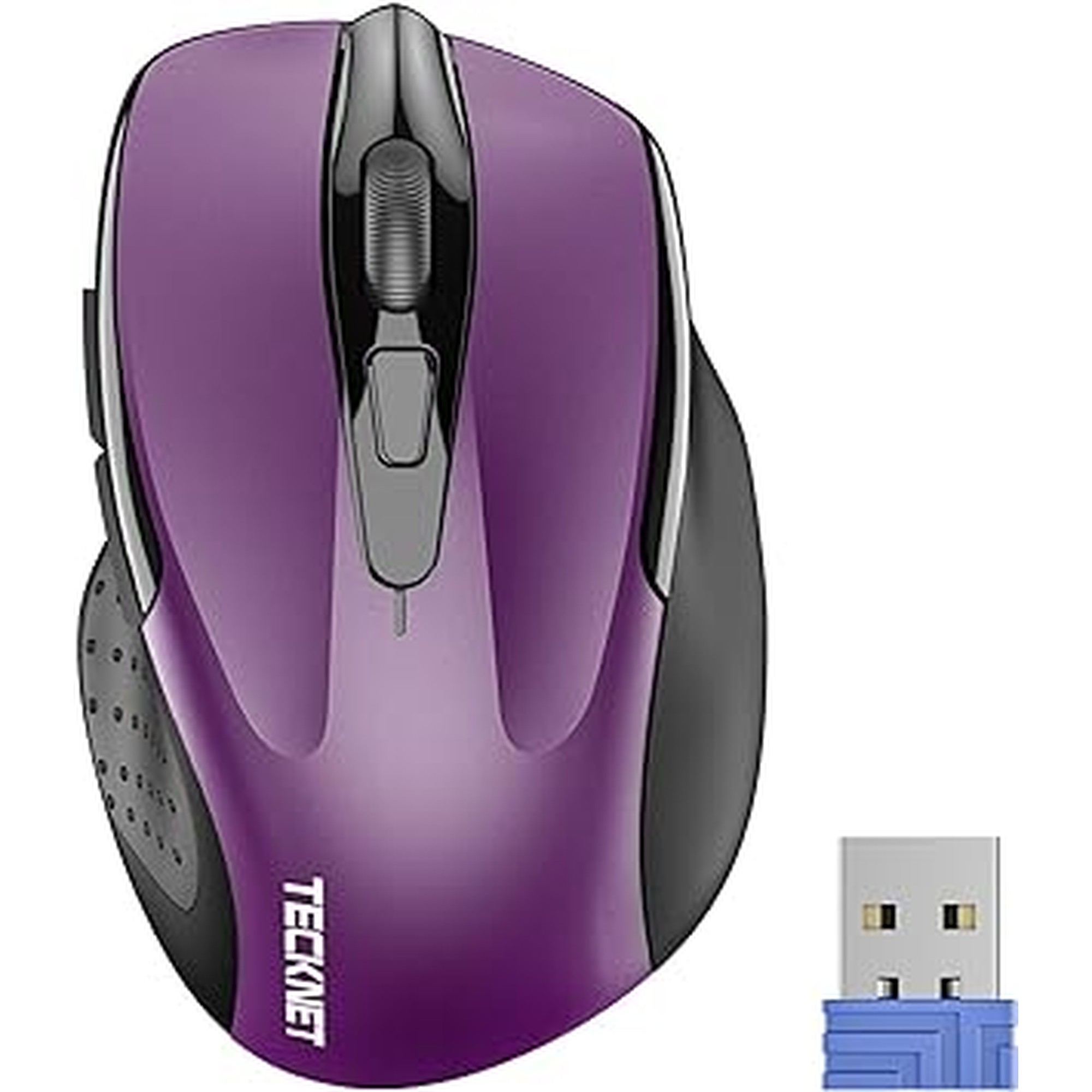 TECKNET Wireless Mouse, 2.4G Ergonomic Optical Mouse, Computer Mouse for Laptop, PC, Computer, Chromebook, Notebook, 6 Buttons, 24 Months Battery Life, 2600 DPI, 5 Adjustment Levels - Purple