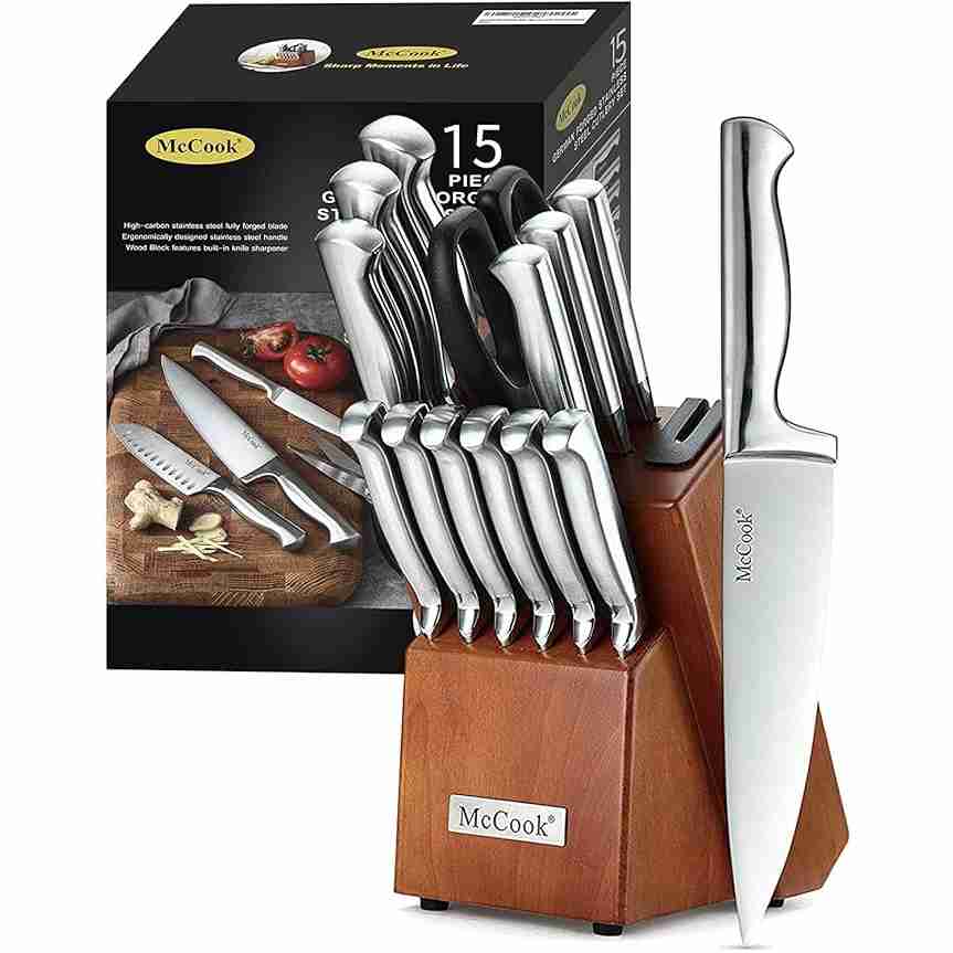 McCookÂ® Knife Sets, German Stainless Steel Kitchen Knife Block Sets with Built-in Sharpener