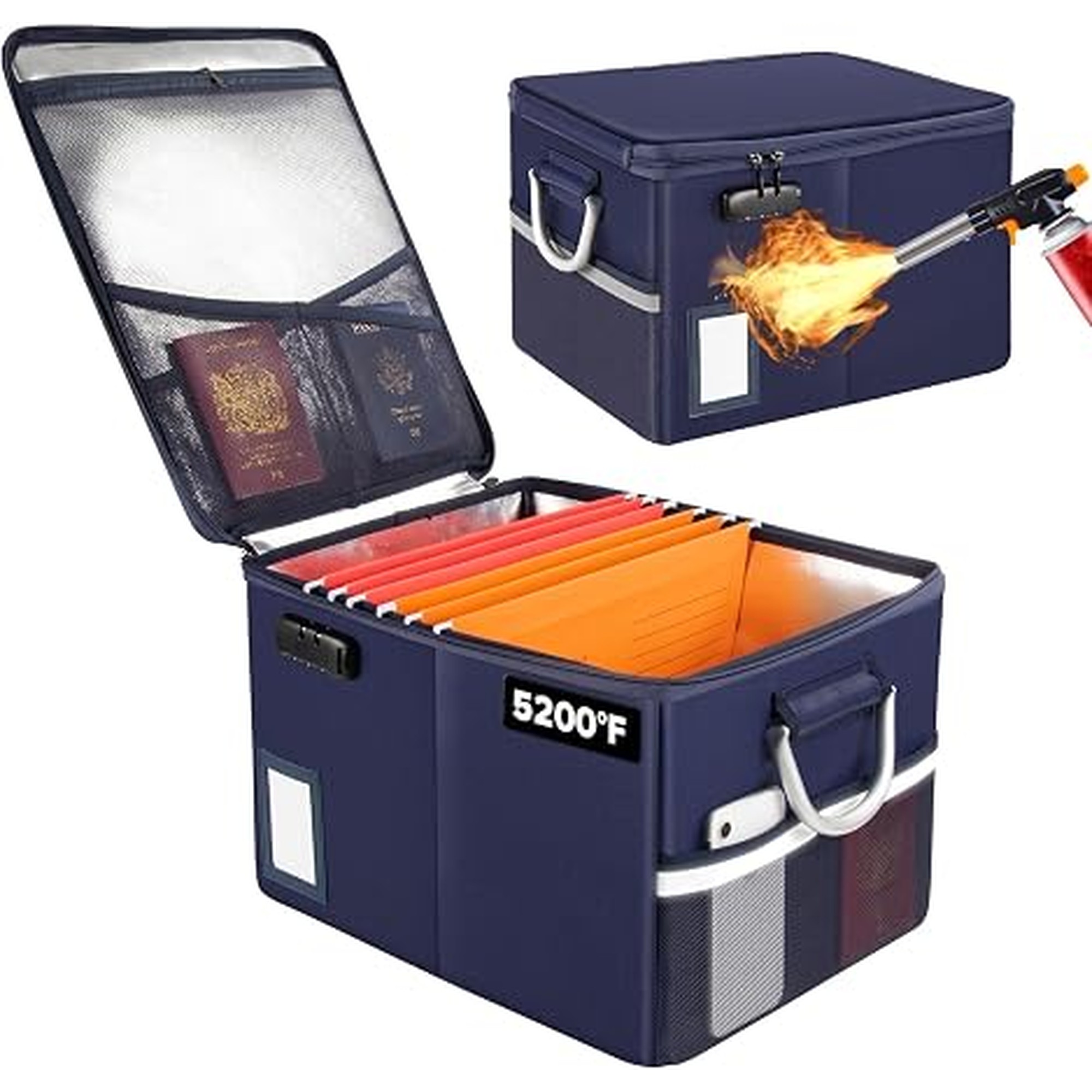 TOMKID 5200Â°F Fireproof Document Box, Fire Important Document Organizer with Lock, Upgraded Heat Insulated Filing Storage Cabinet Office Organization (5200Â°F Fireproof Box, Blue)