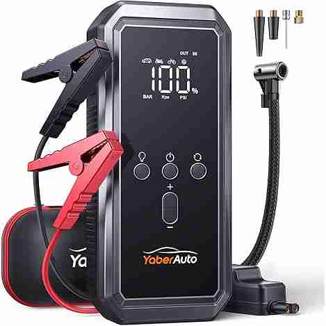 YaberAuto 9-in-1 Jump Starter with Air Compressor 5500A 150PSI Portable Car Battery Jump Starter (9L Gas/8L Diesel), 12V Jump Box Car Battery Jumper Starter Portable with Jumper Cables, 160W DC Out