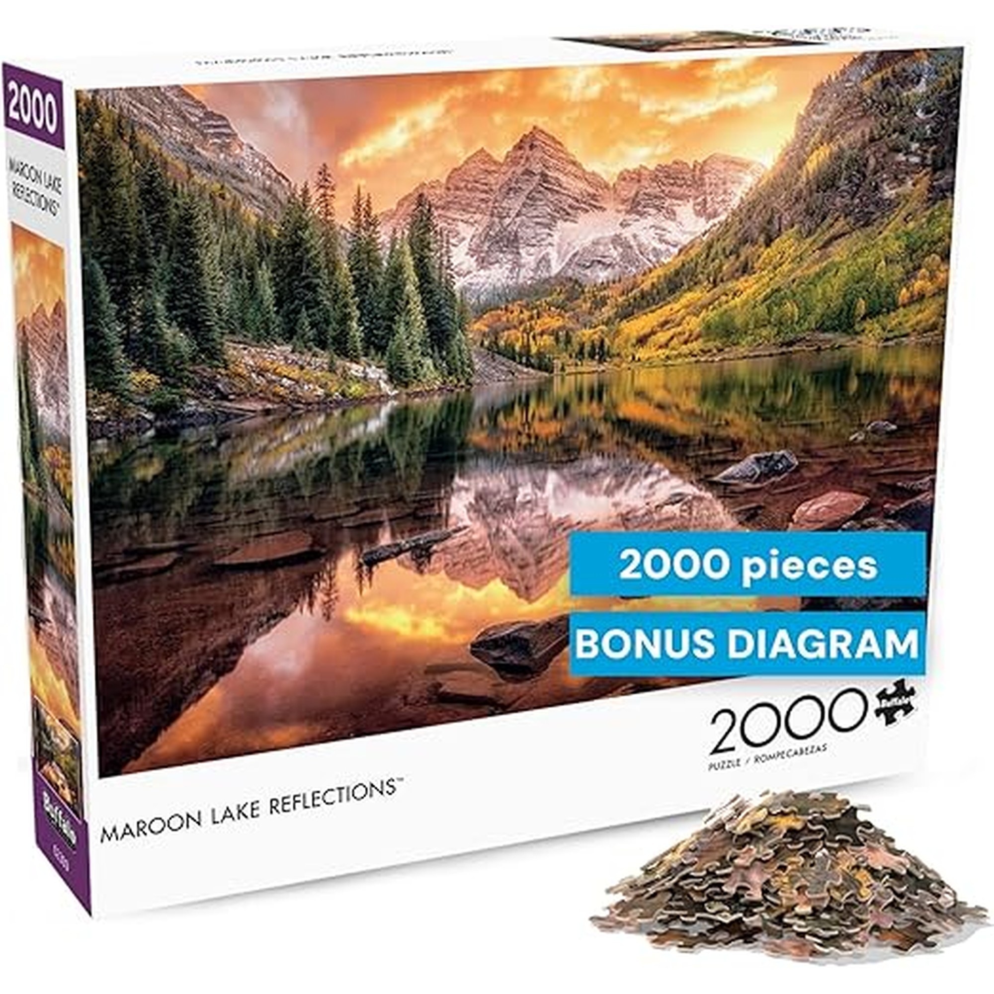 Buffalo Games - Maroon Lake Reflections - Joshua Snow - 2000 Piece Jigsaw Puzzle for Adults - Scenic Nature Puzzle, Challenging Mountain Landscape, Bonus Poster Included, Finished Size 38.50 x 26.50