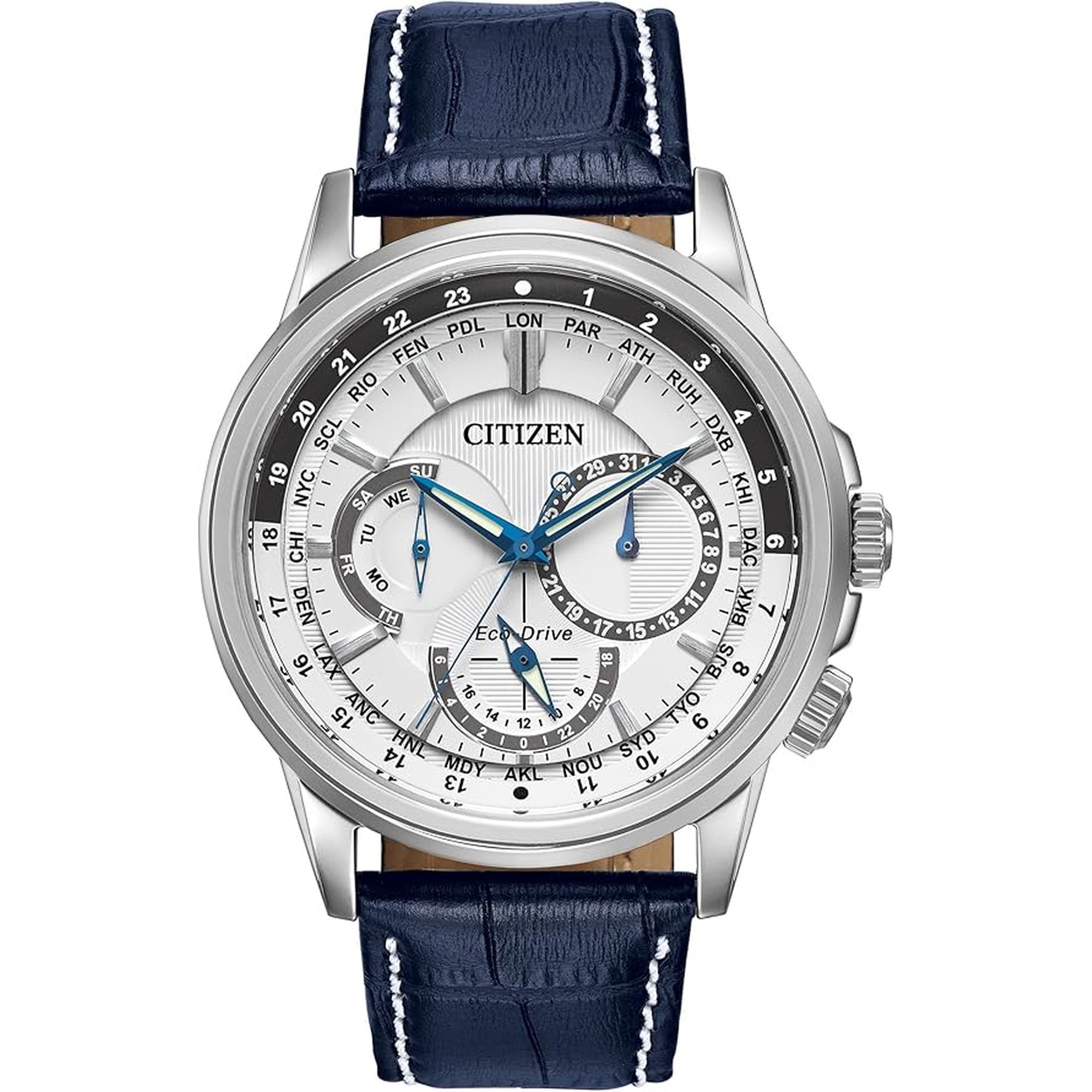 Citizen Men's Eco-Drive Calendrier Classic Watch, 12/24 Hour Time, 3-Hand Day and Date, Chronograph, Luminous Hands