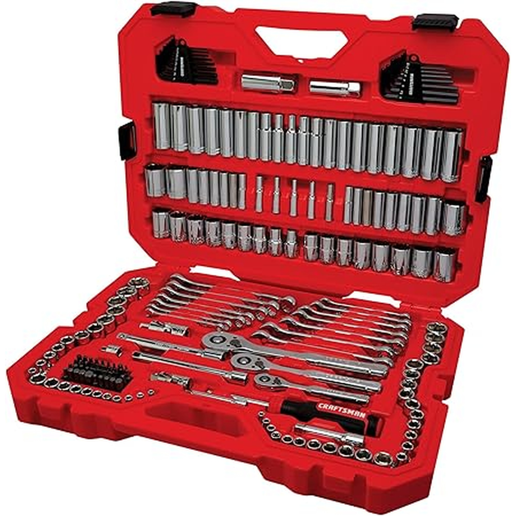 CRAFTSMAN Tool Set, 189 Piece Mechanics Tool Set, 1/4 ,3/8and 1/2 Inch Drive Socket Wrench Set with Thinner Ratchet, Steel 6 and 12point Sockets, Wrenches, Hex Keys and Specialty Bits (CMMT12134)