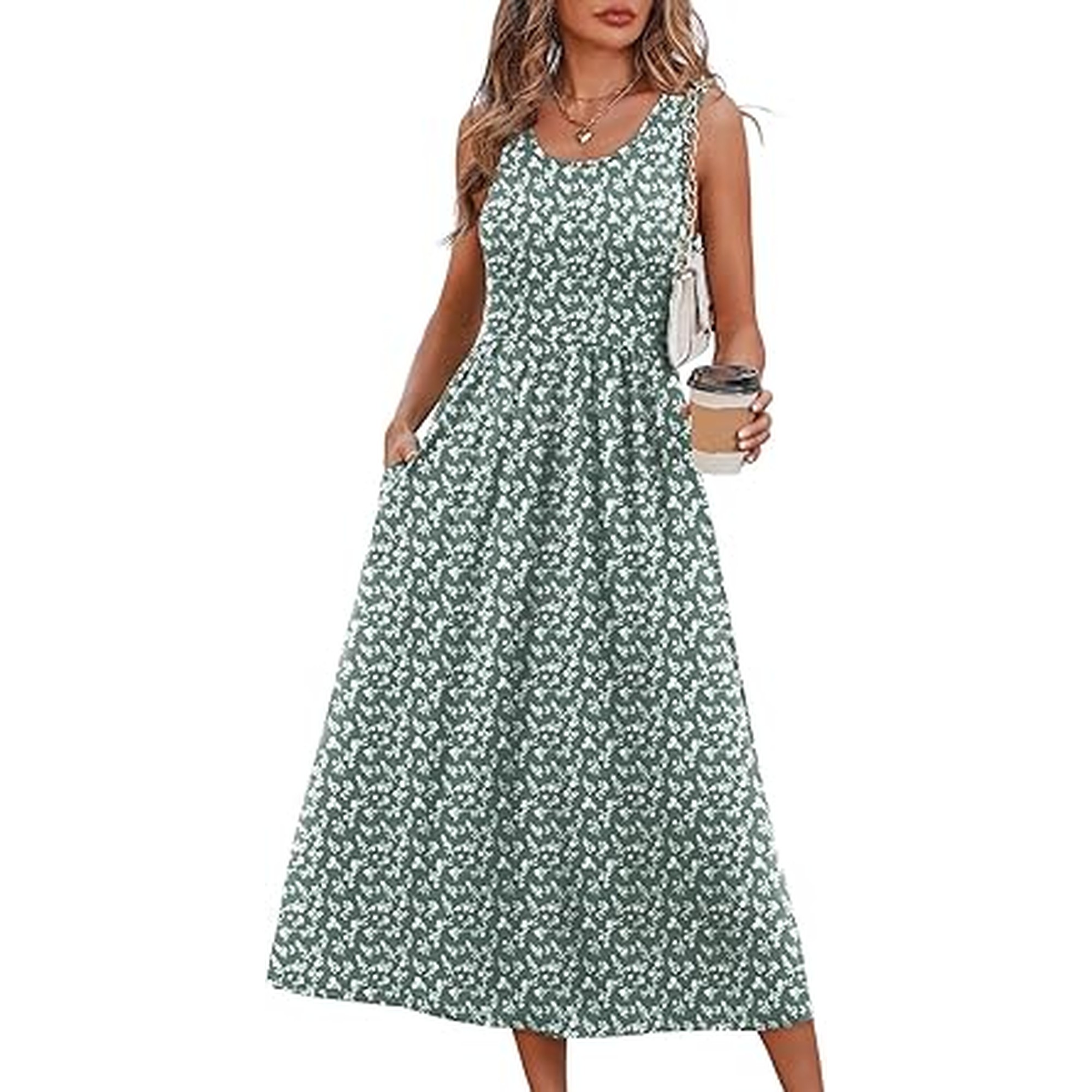 WIHOLL Summer Dresses for Women Flowy Casual Midi Dress Beach Vacation Sundresses with Pockets