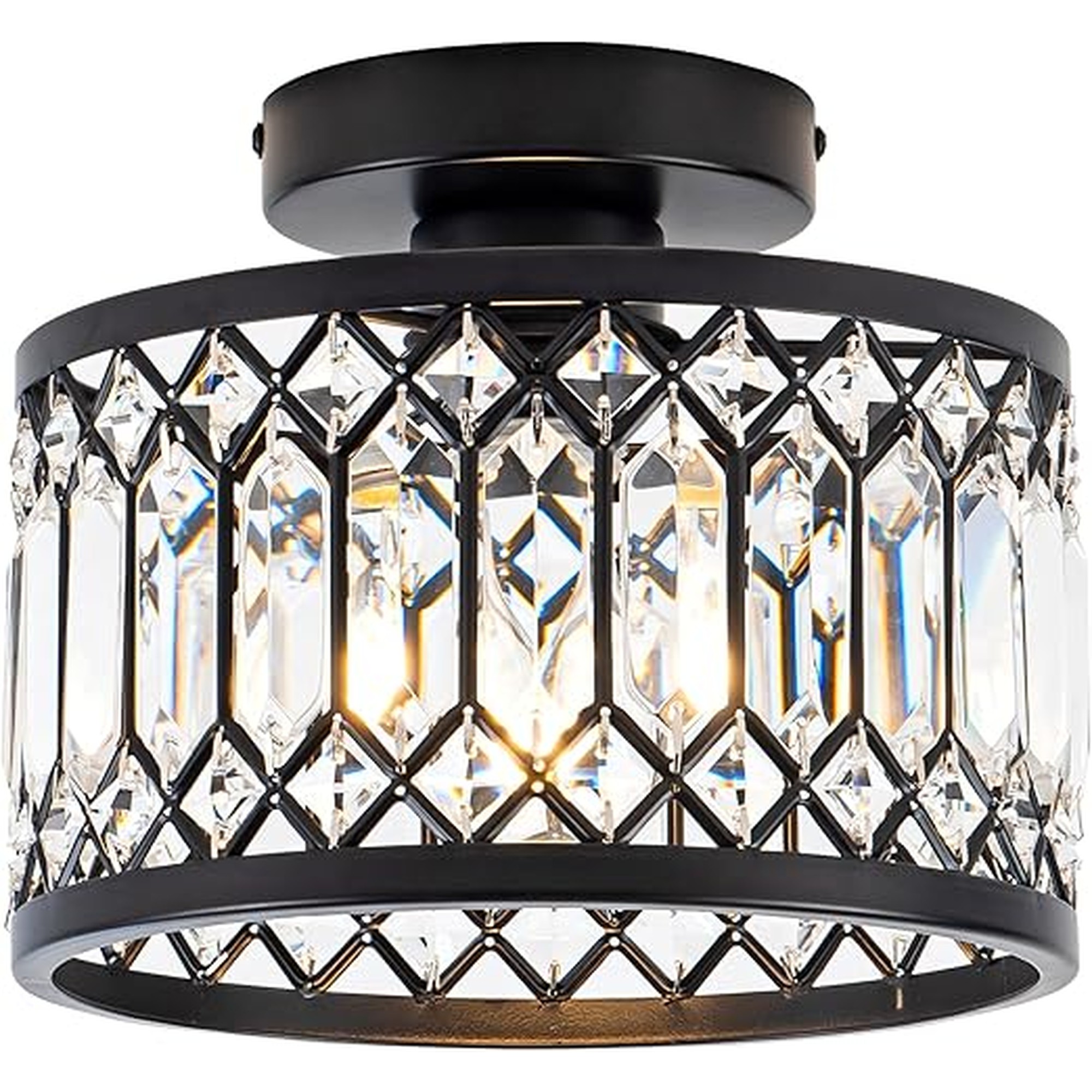 Crystal Ceiling Light Fixture, Modern Semi Flush Mount Ceiling Light,Crystal Chandelier for Kitchen Bedroom Bathroom Entryway Black (Bulb not Included)