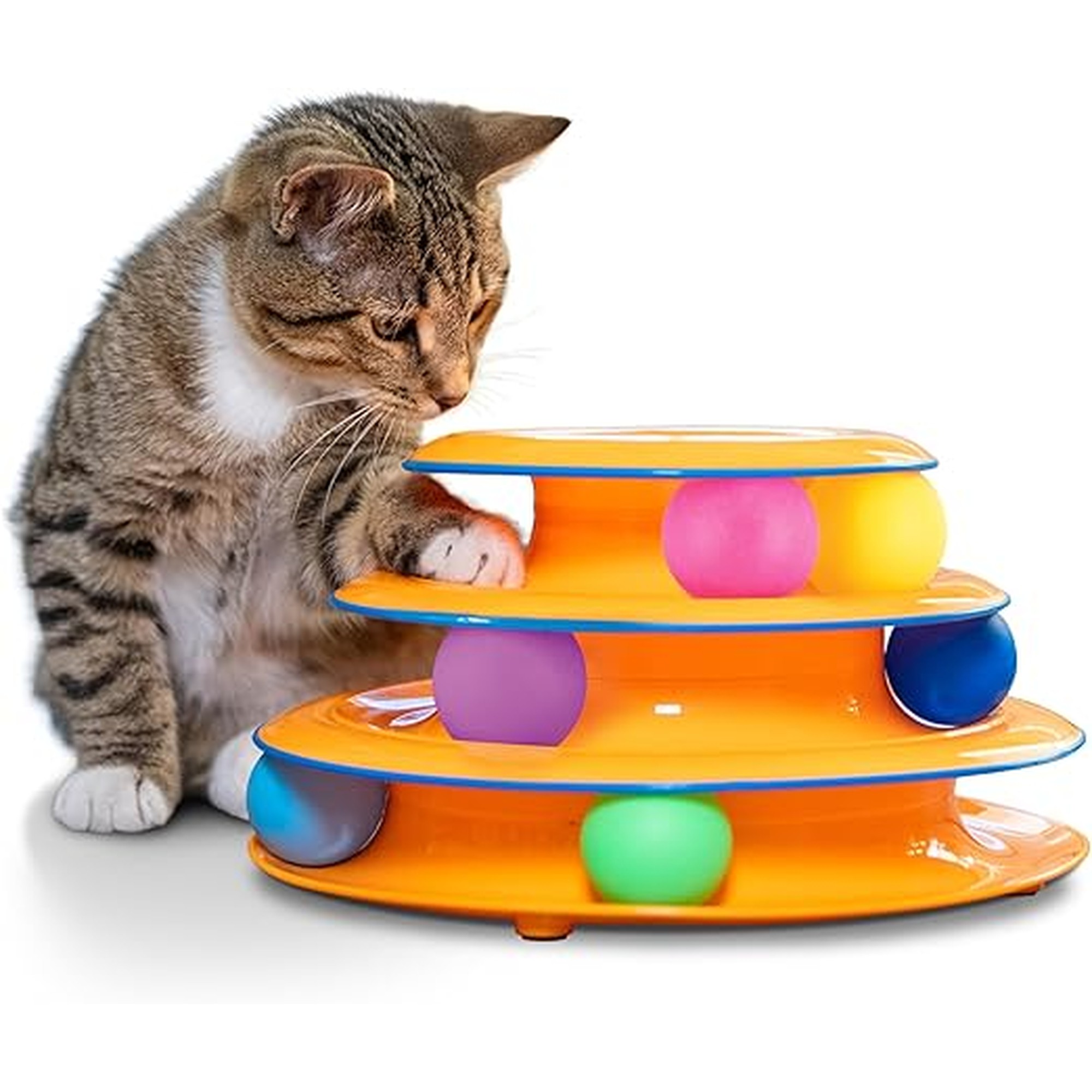 Catstages Tower of Tracks Cat Toy â€“ 3-Level Track Tower with 6 Balls, Interactive Cat Toy for Indoor Enrichment