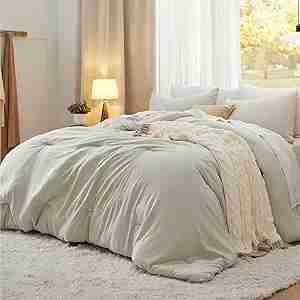 Bedsure King Size Comforter Set, Beige Soft Prewashed Bedding for All Seasons, 3 Pieces GentleSoftâ„¢ Warm Down Alternative Bed Set, 1 Lightweight Comforter (104"x90") and 2 Pillowcases (20"x36")