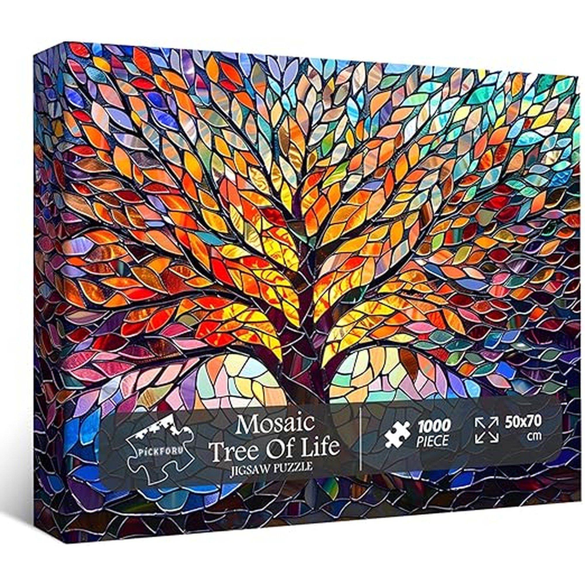 PICKFORU Stained Glass Puzzle Tree of Life Puzzles for Adults 1000 Pieces, Impossible Hard Difficult Challenging Puzzles for Adults, Colorful Mosaic Tree of Life Jigsaw Puzzle 1000 Pieces