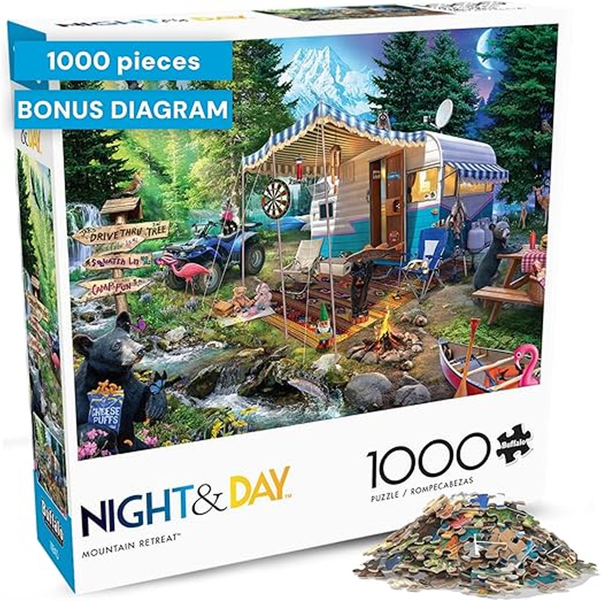 Buffalo Games - Mountain Retreat - Jeff Haynie - 1000 Piece Jigsaw Puzzle for Adults, Challenging and Colorful Camping Scene, Precision-Cut Pieces, Includes Full-Color Poster