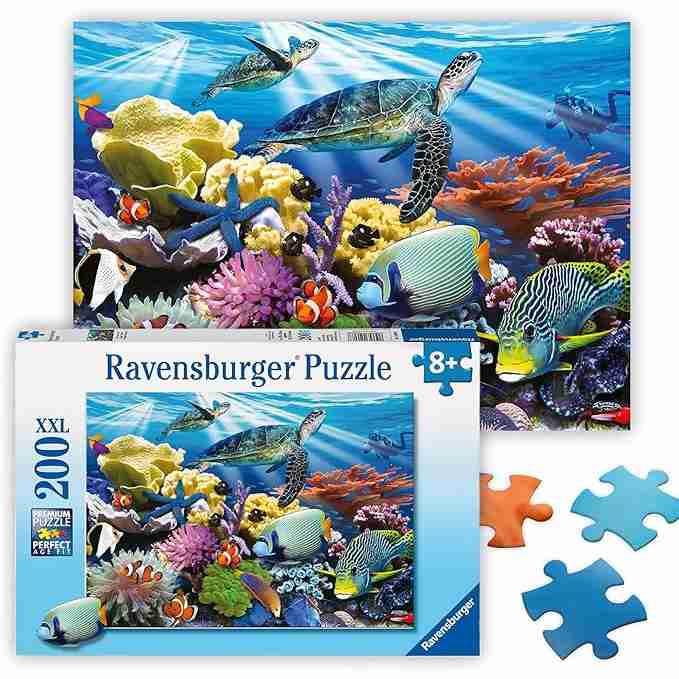 Ravensburger - Ocean Turtles - 200 Piece Jigsaw Puzzle - Stunning, Bold Ocean Scene - Bright Image of Turtles, Coral & Sea Creatures - Premium Quality - Ideal Gift - Screen-Free Fun - Children Ages 8+